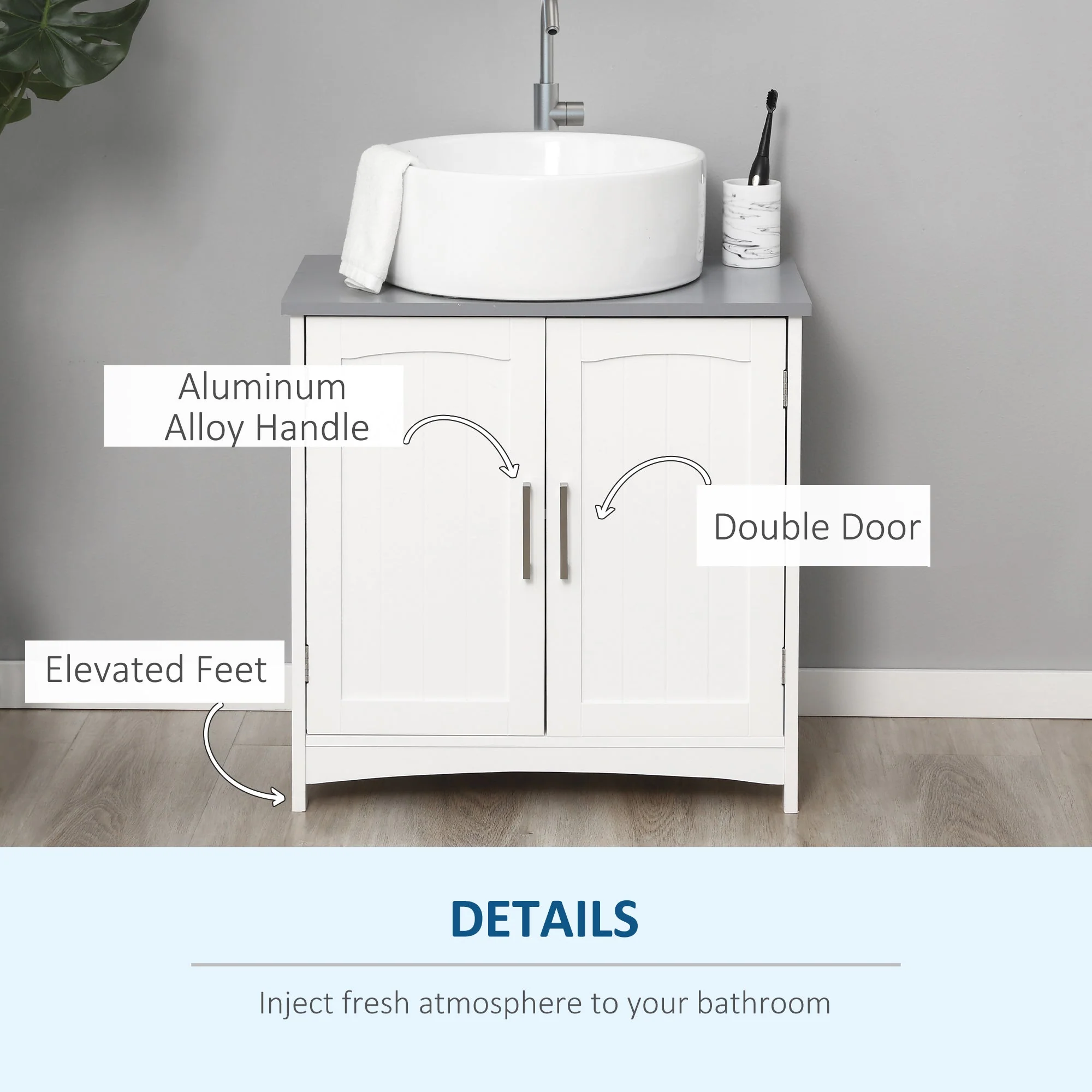 kleankin Pedestal Under Sink Cabinet with Double Doors - Image 5