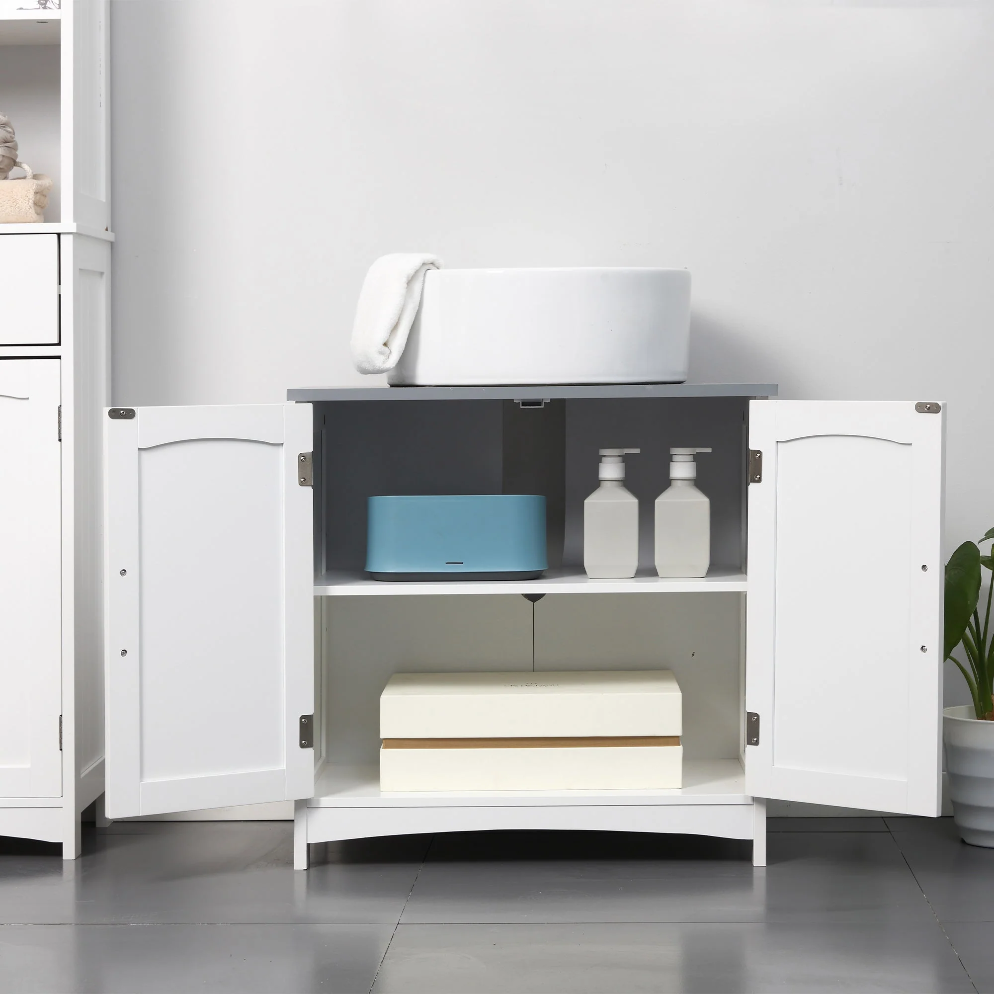 kleankin Pedestal Under Sink Cabinet with Double Doors - Image 6