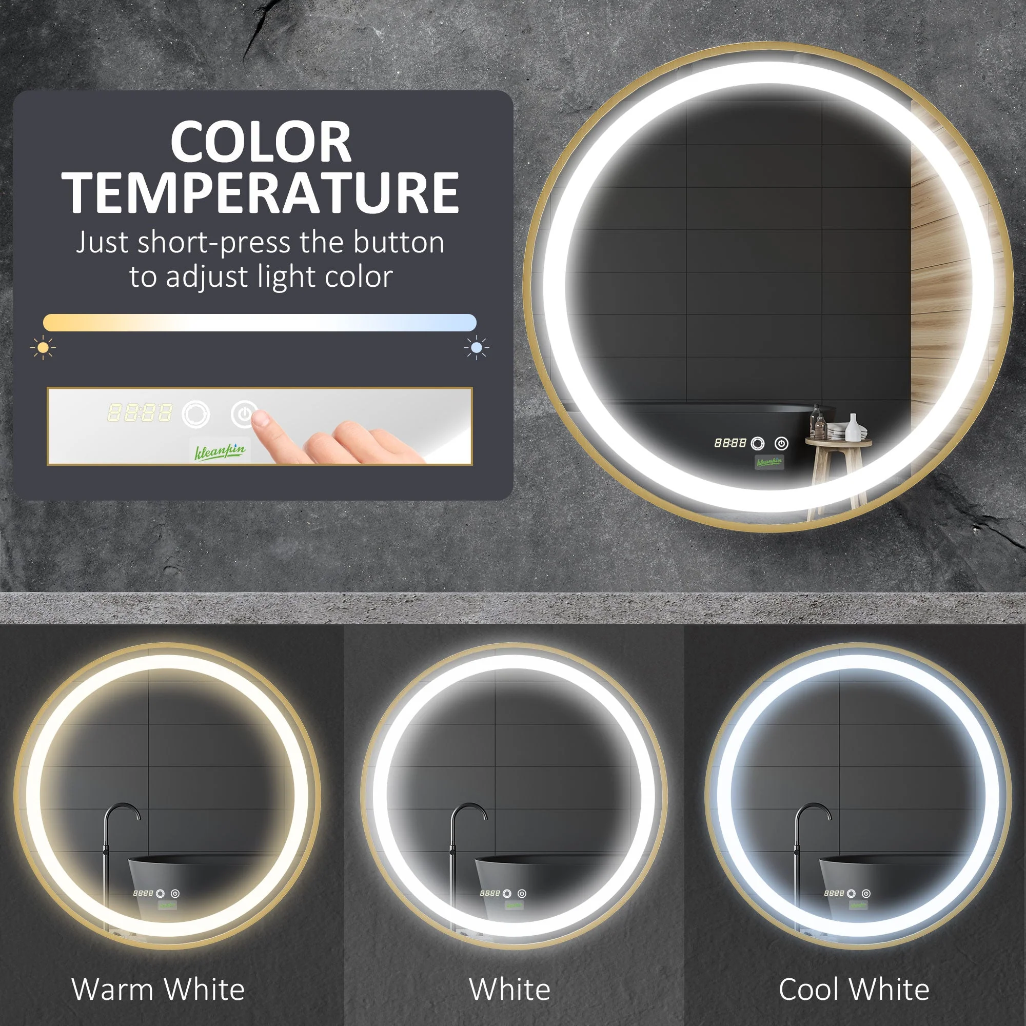 kleankin Round LED Bathroom Mirror - Image 6