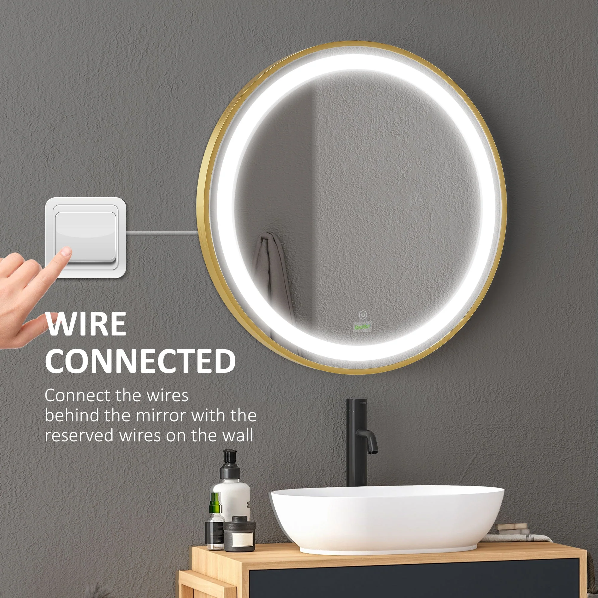 kleankin Round LED Bathroom Mirror - Image 7