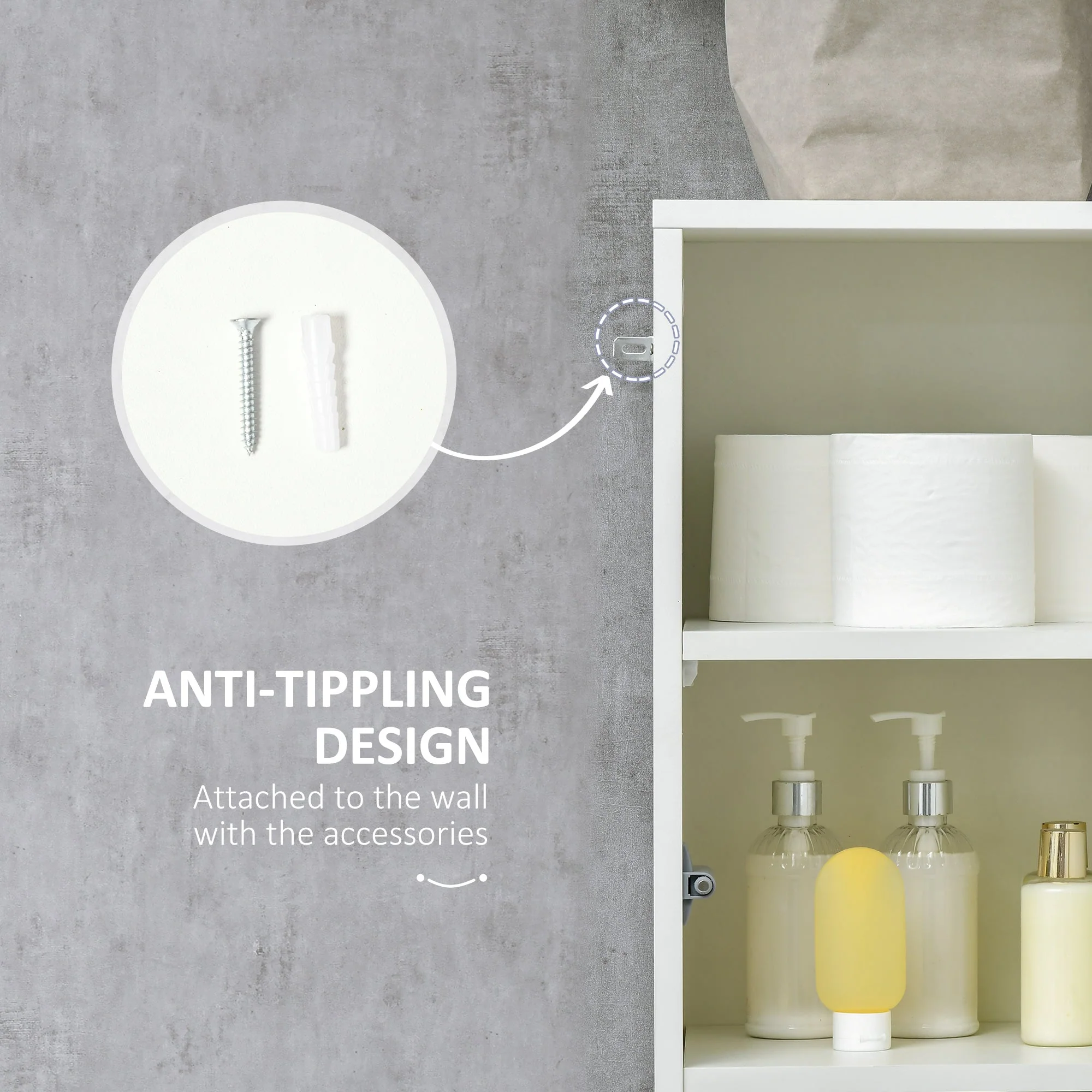 kleankin Tall Bathroom Cabinet with Adjustable Shelves - Image 7