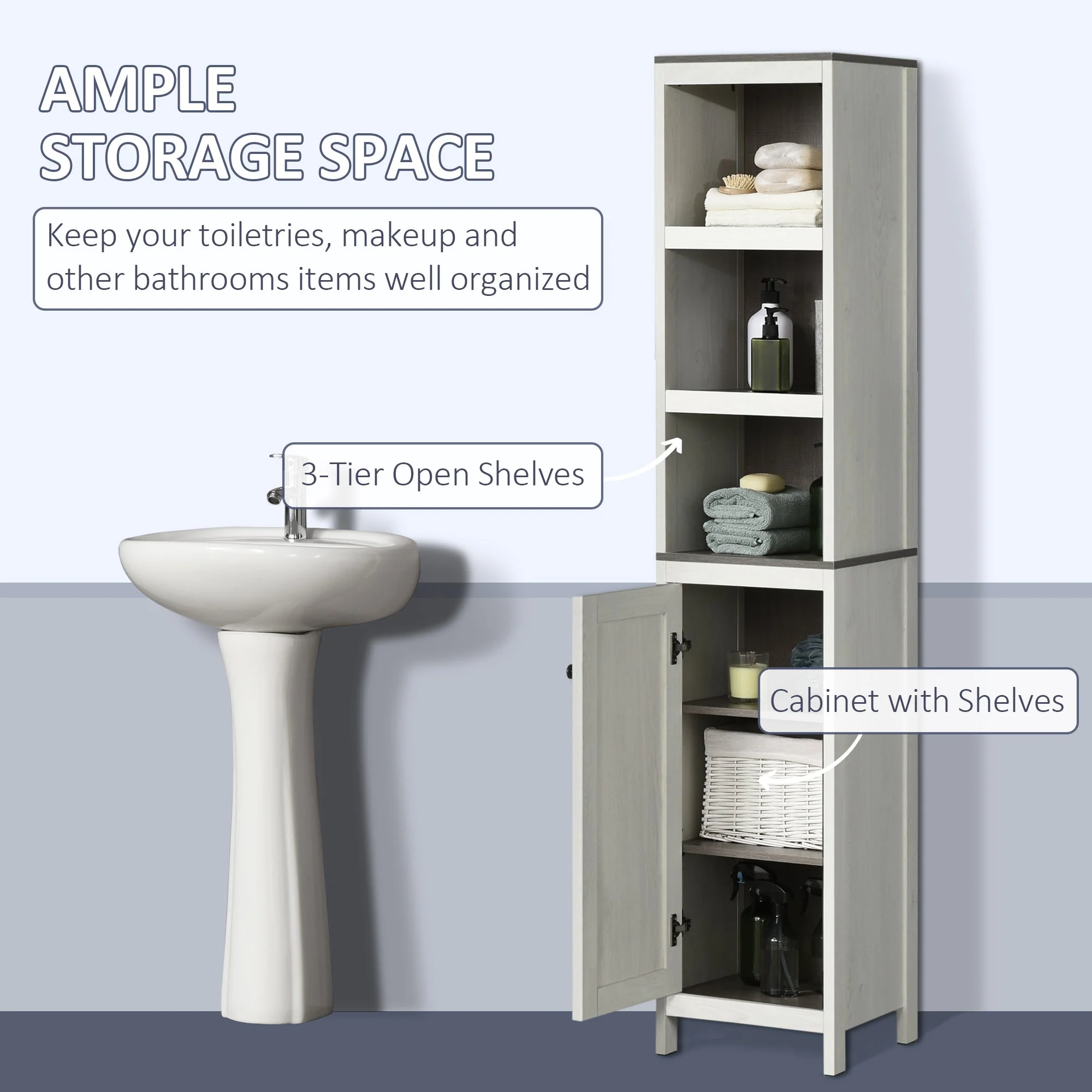 kleankin Tall Bathroom Storage Cabinet - Image 4