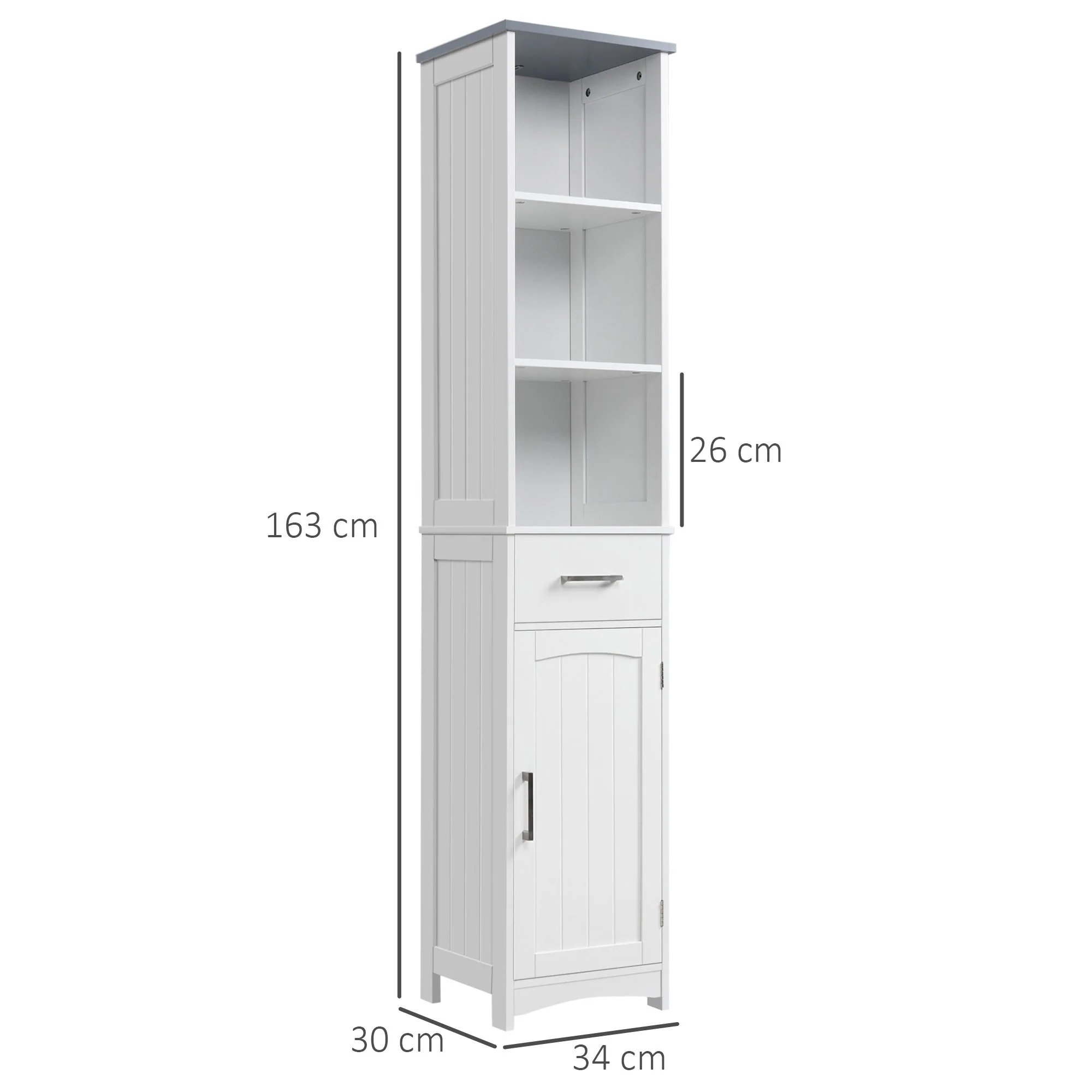 kleankin Tall Bathroom Storage Cabinet with 3 Tier Shelf - Image 3