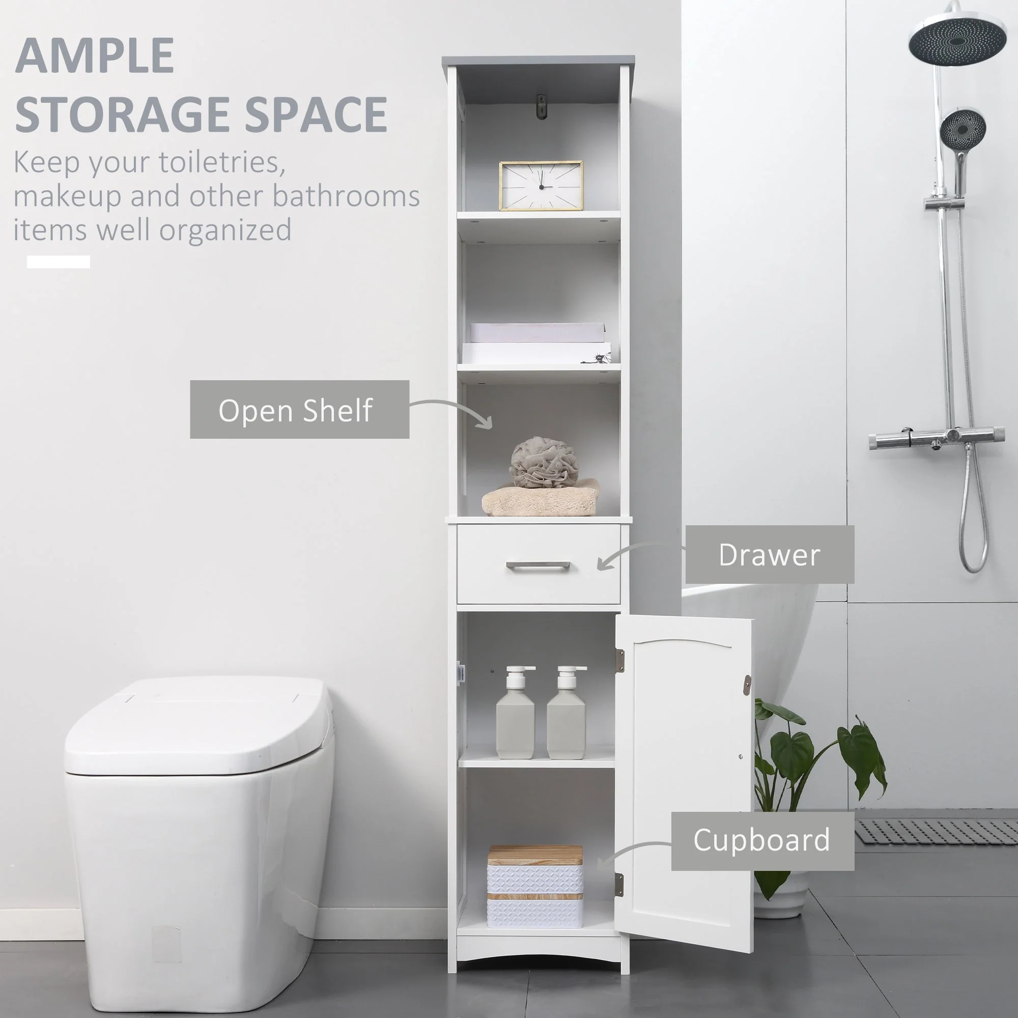 kleankin Tall Bathroom Storage Cabinet with 3 Tier Shelf - Image 4