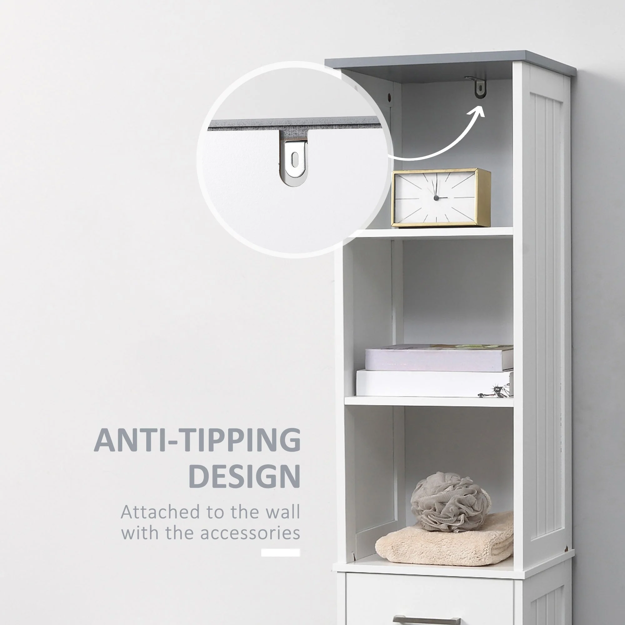 kleankin Tall Bathroom Storage Cabinet with 3 Tier Shelf - Image 7