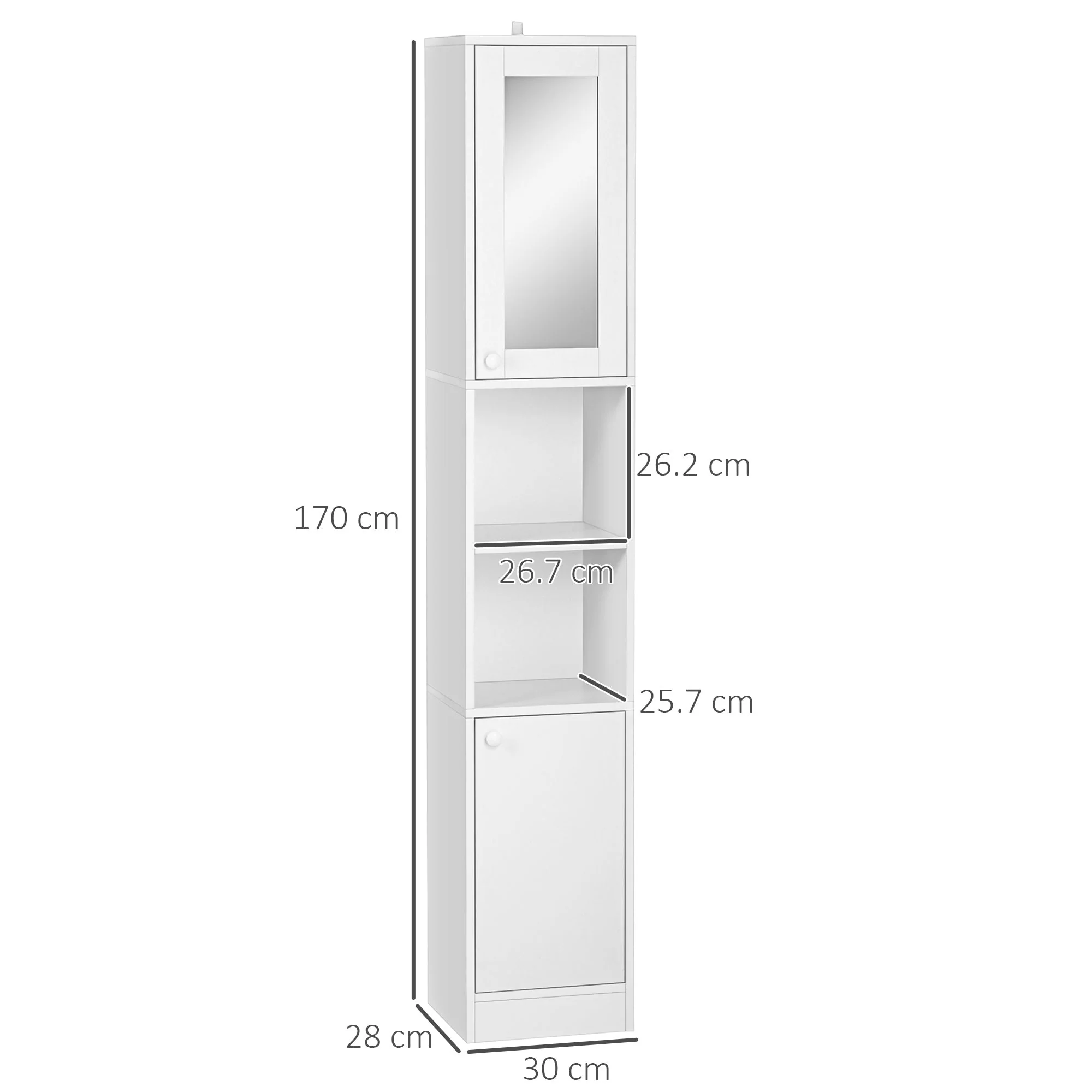 kleankin Tall Bathroom Storage Cabinet with Mirror - Image 2