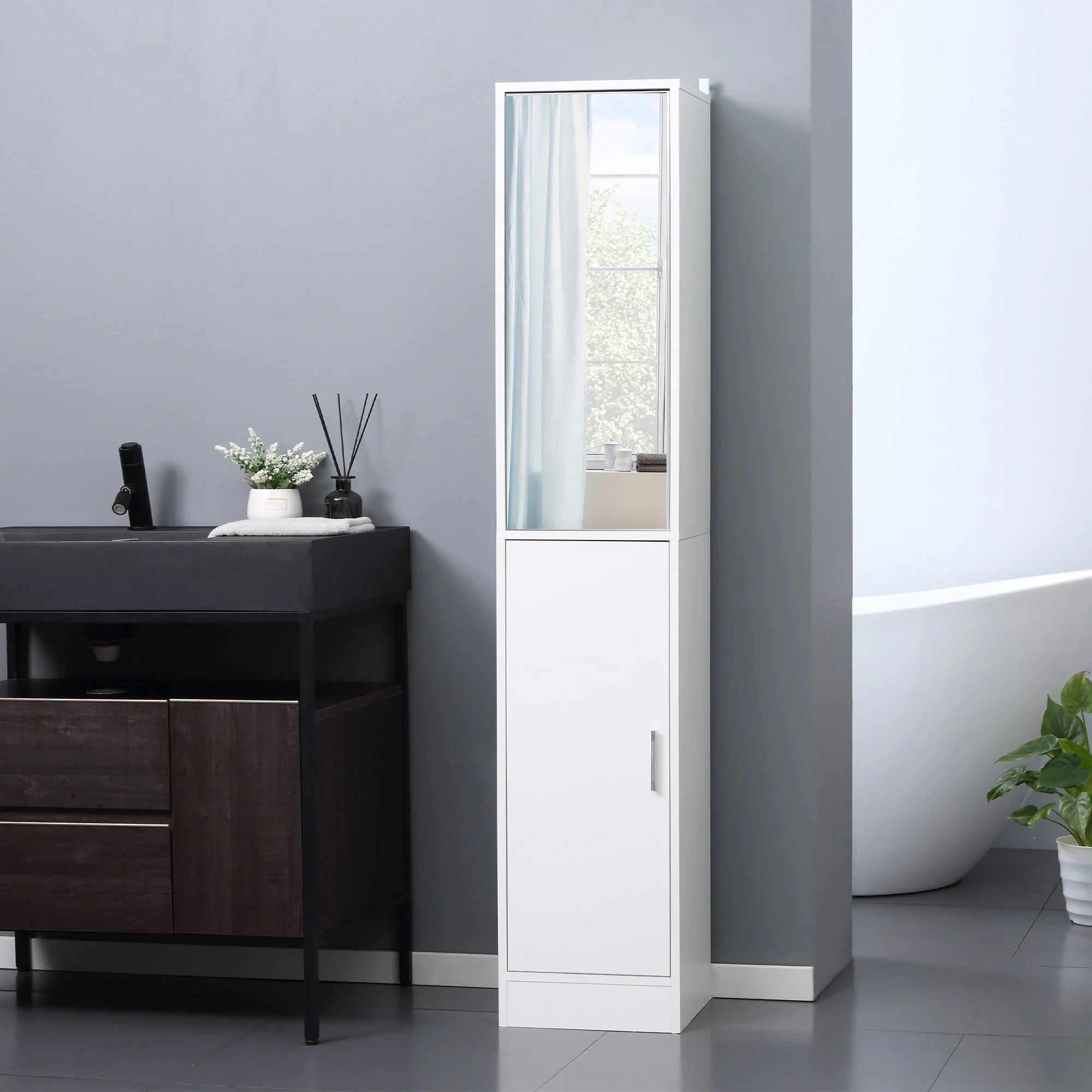 kleankin Tall Mirrored Bathroom Cabinet - Image 2