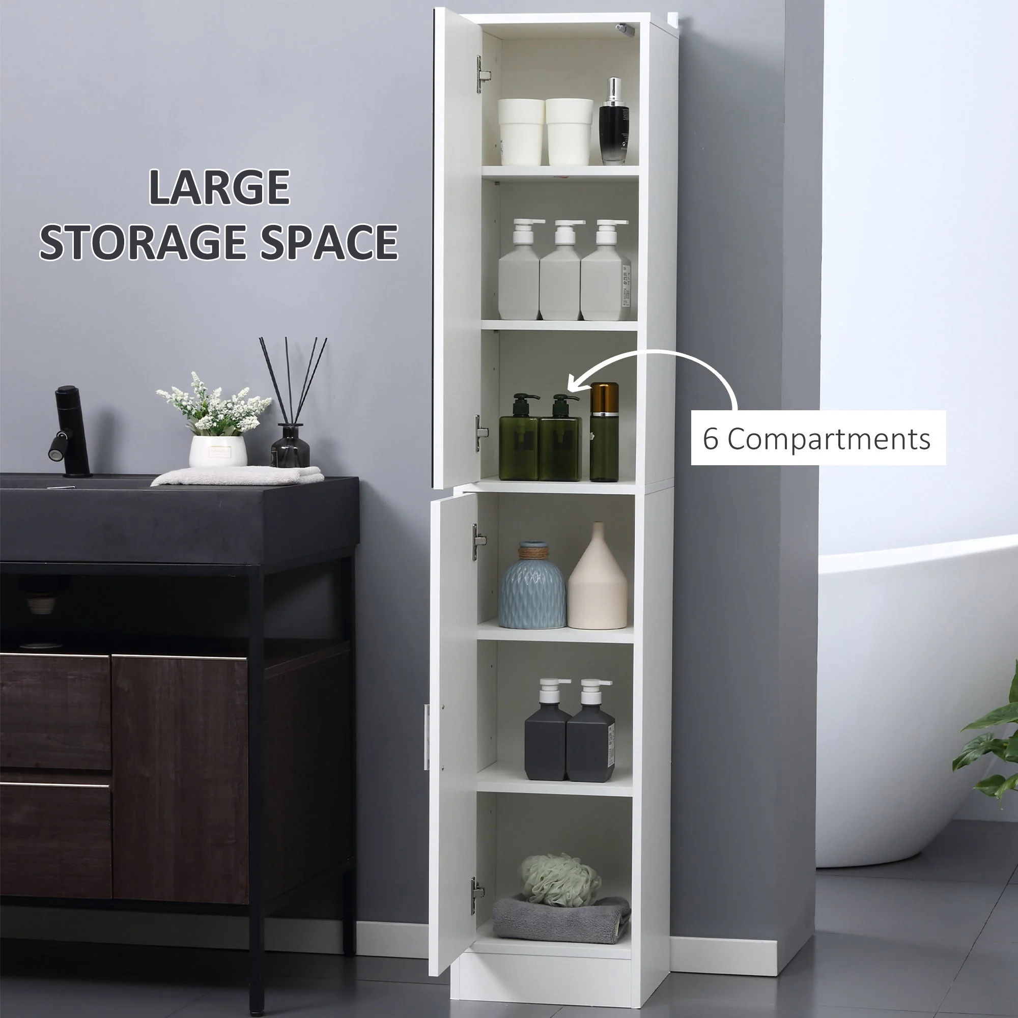 kleankin Tall Mirrored Bathroom Cabinet - Image 4