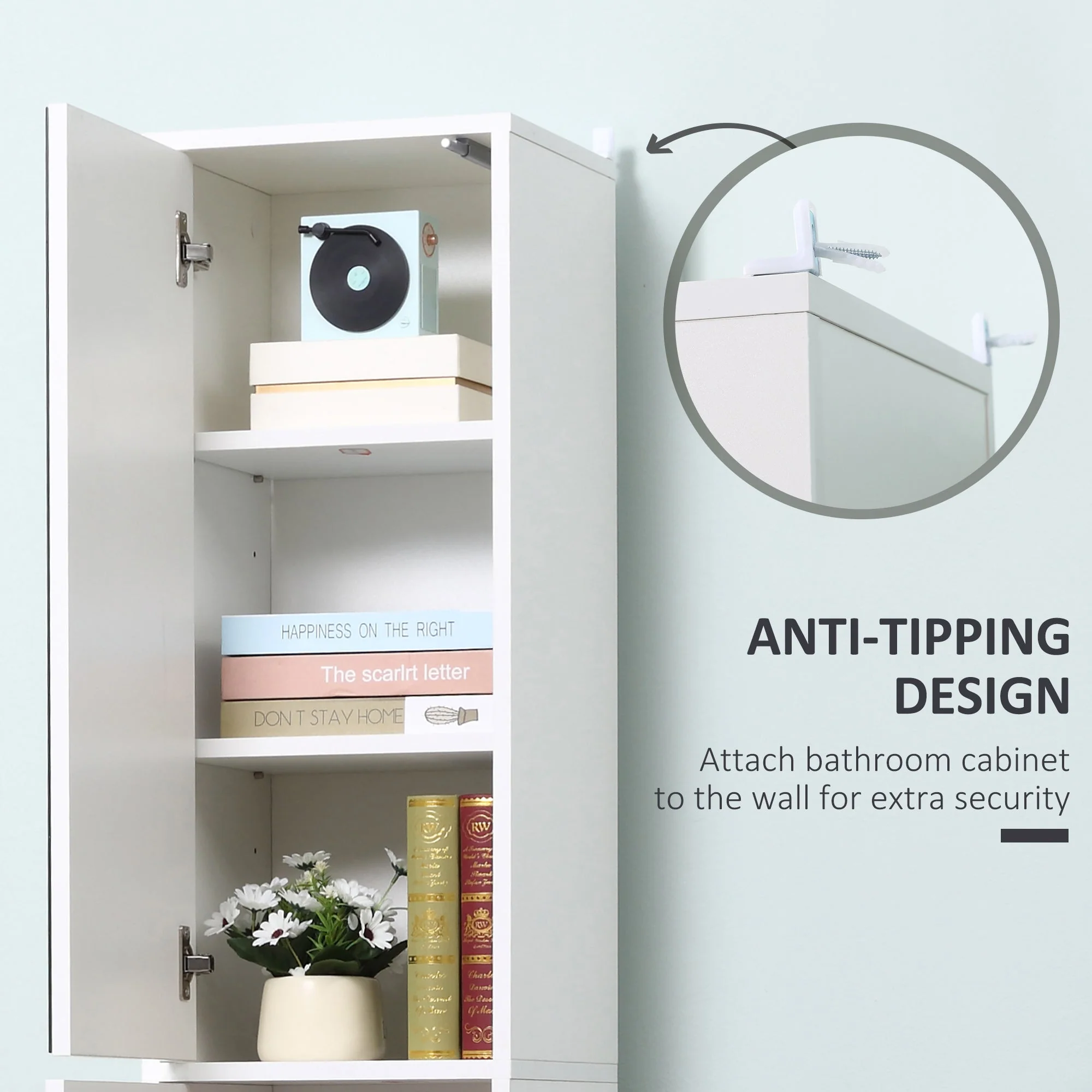 kleankin Tall Mirrored Bathroom Cabinet - Image 5