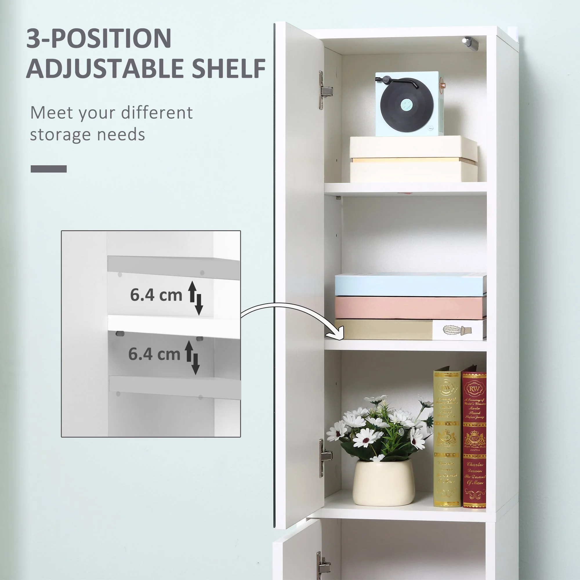 kleankin Tall Mirrored Bathroom Cabinet - Image 6