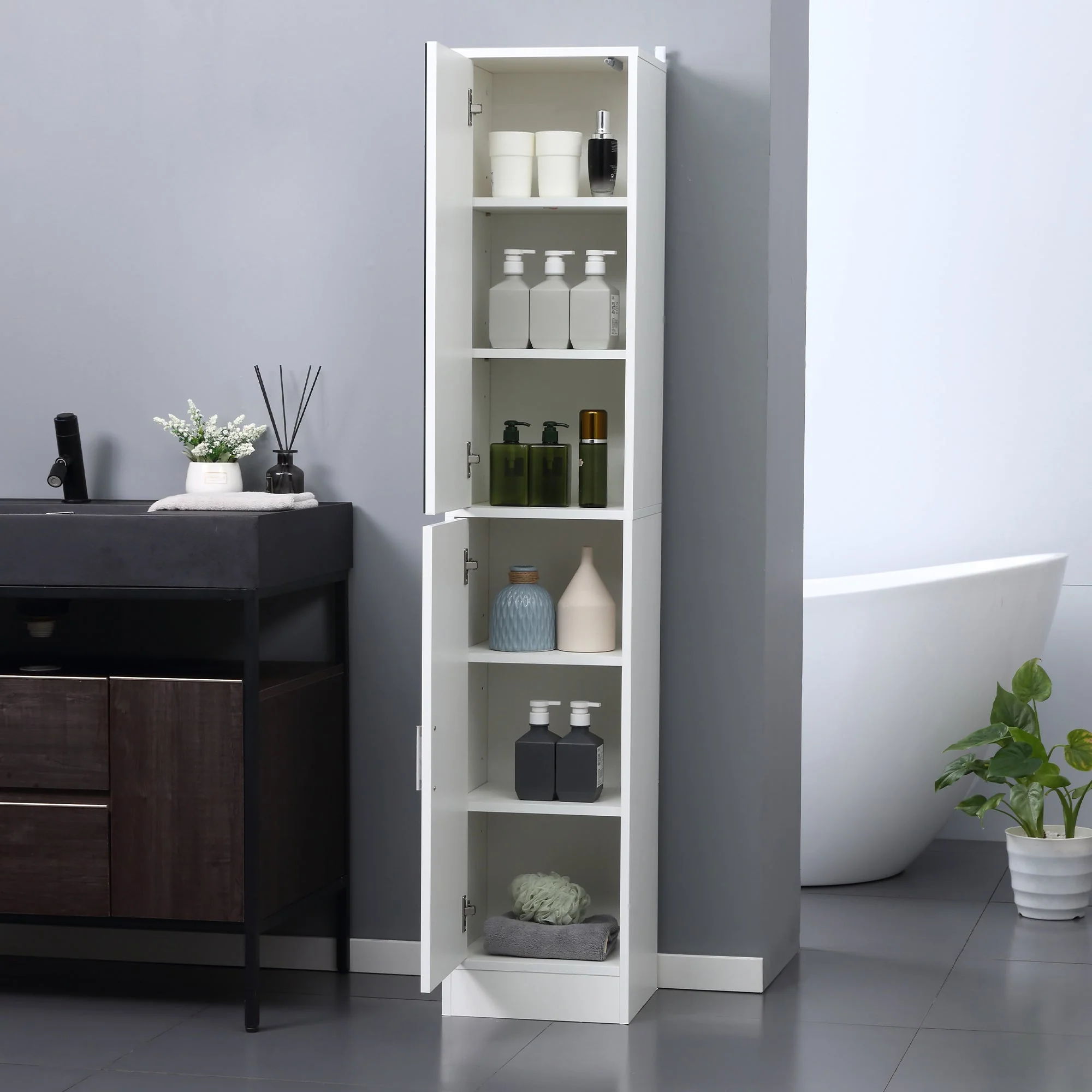 kleankin Tall Mirrored Bathroom Cabinet - Image 7