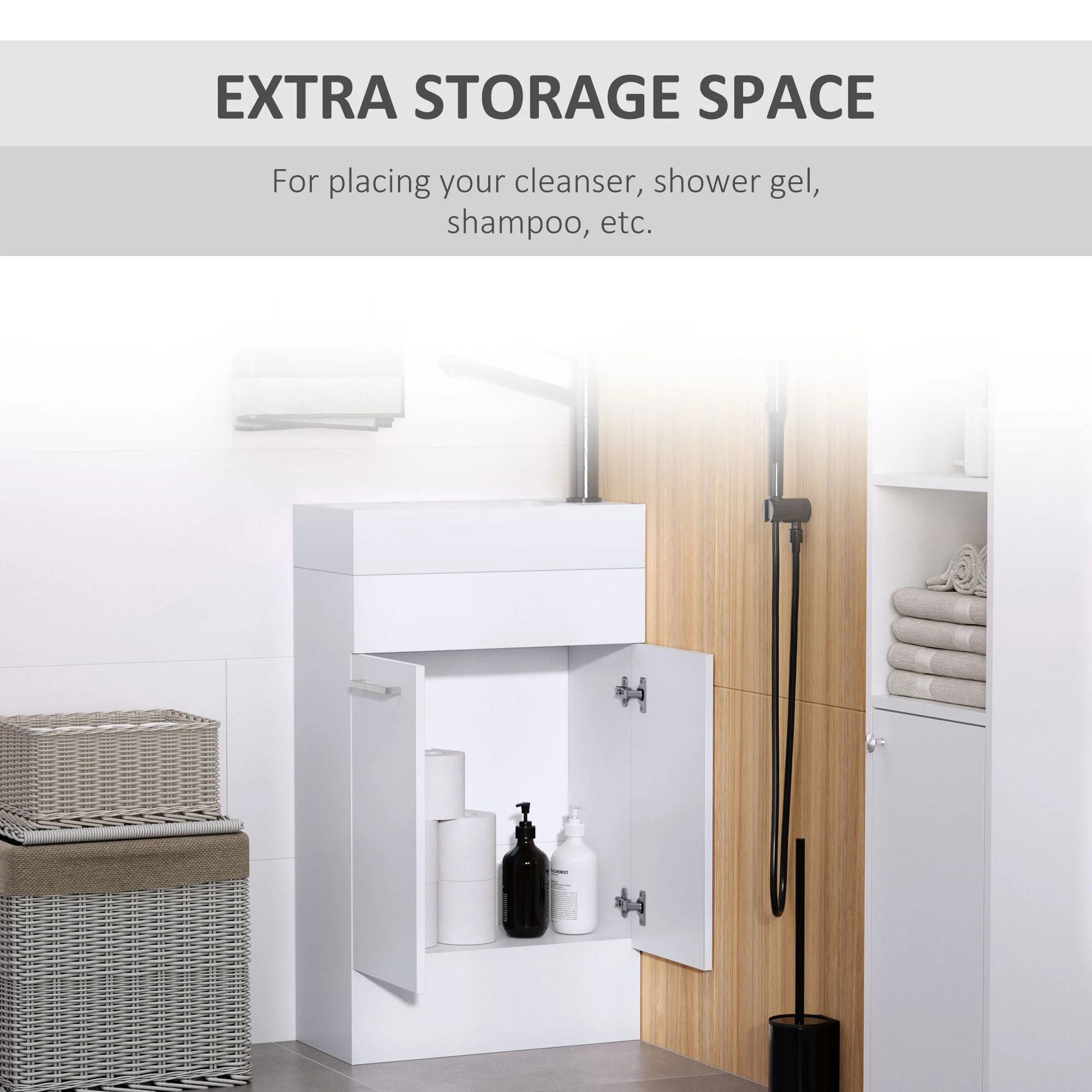 kleankin Under Sink Bathroom Vanity Unit Ceramic Basin Sink Cloakroom Storage Cabinet Home Furniture - Image 5