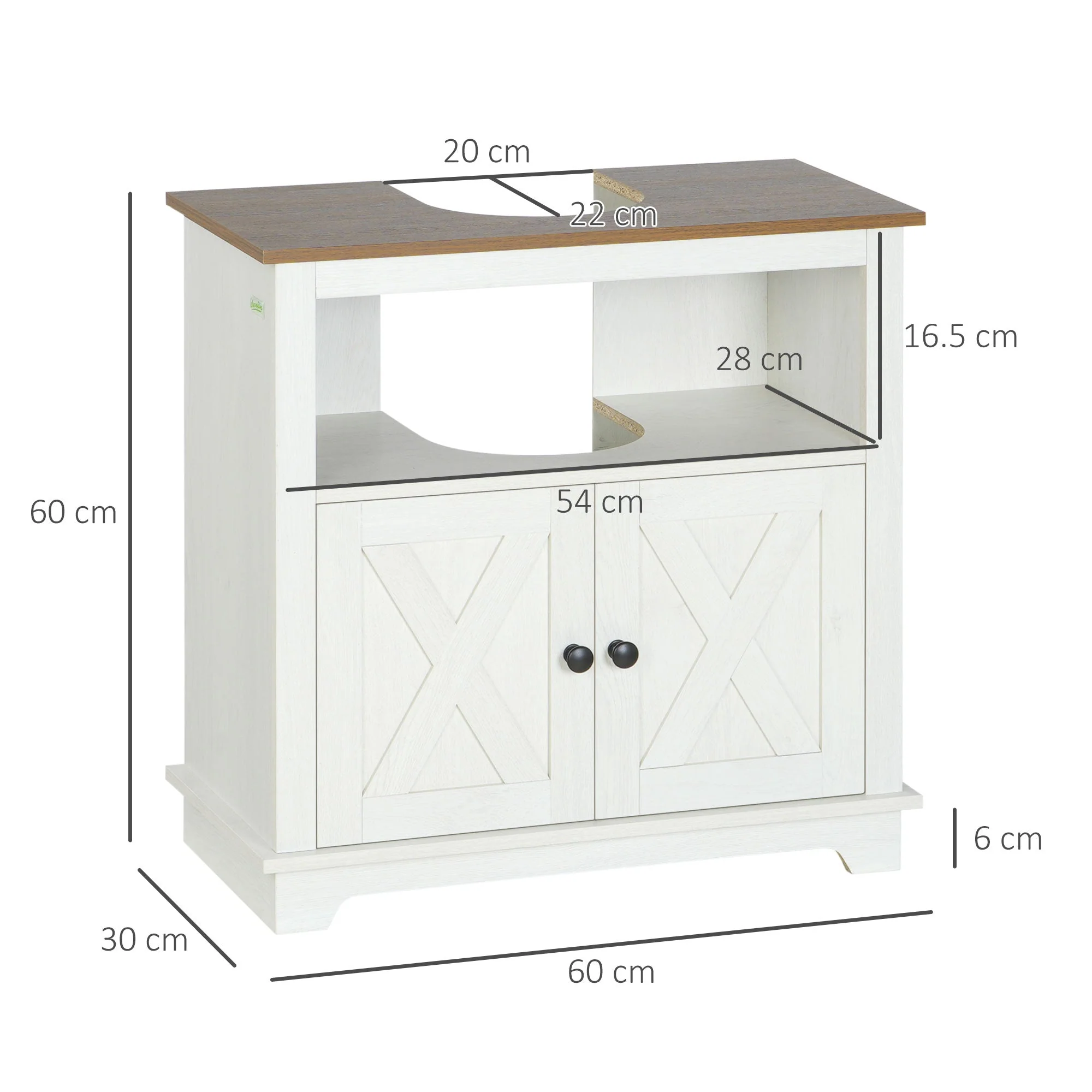 kleankin Under Sink Cabinet Bathroom Vanity Unit with Double Doors and Storage Shelves - Image 2