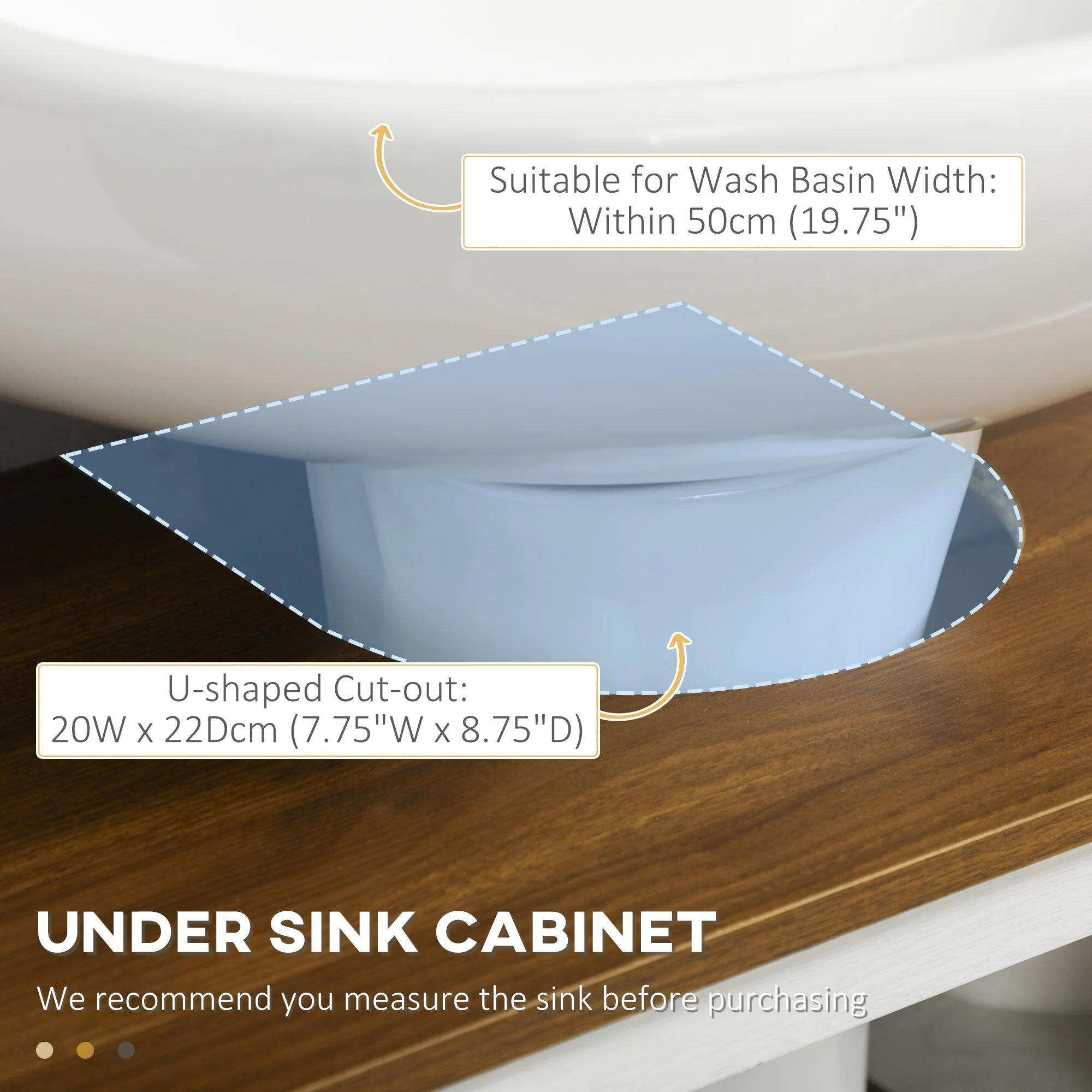 kleankin Under Sink Cabinet Bathroom Vanity Unit with Double Doors and Storage Shelves - Image 3