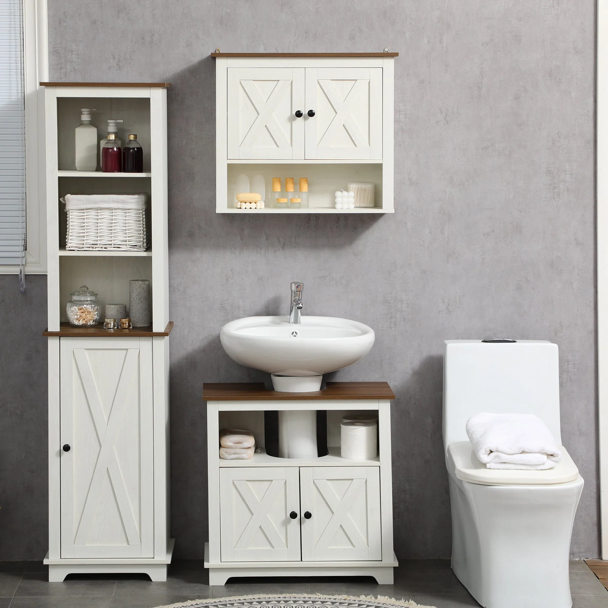 kleankin Under Sink Cabinet Bathroom Vanity Unit with Double Doors and Storage Shelves - Image 6