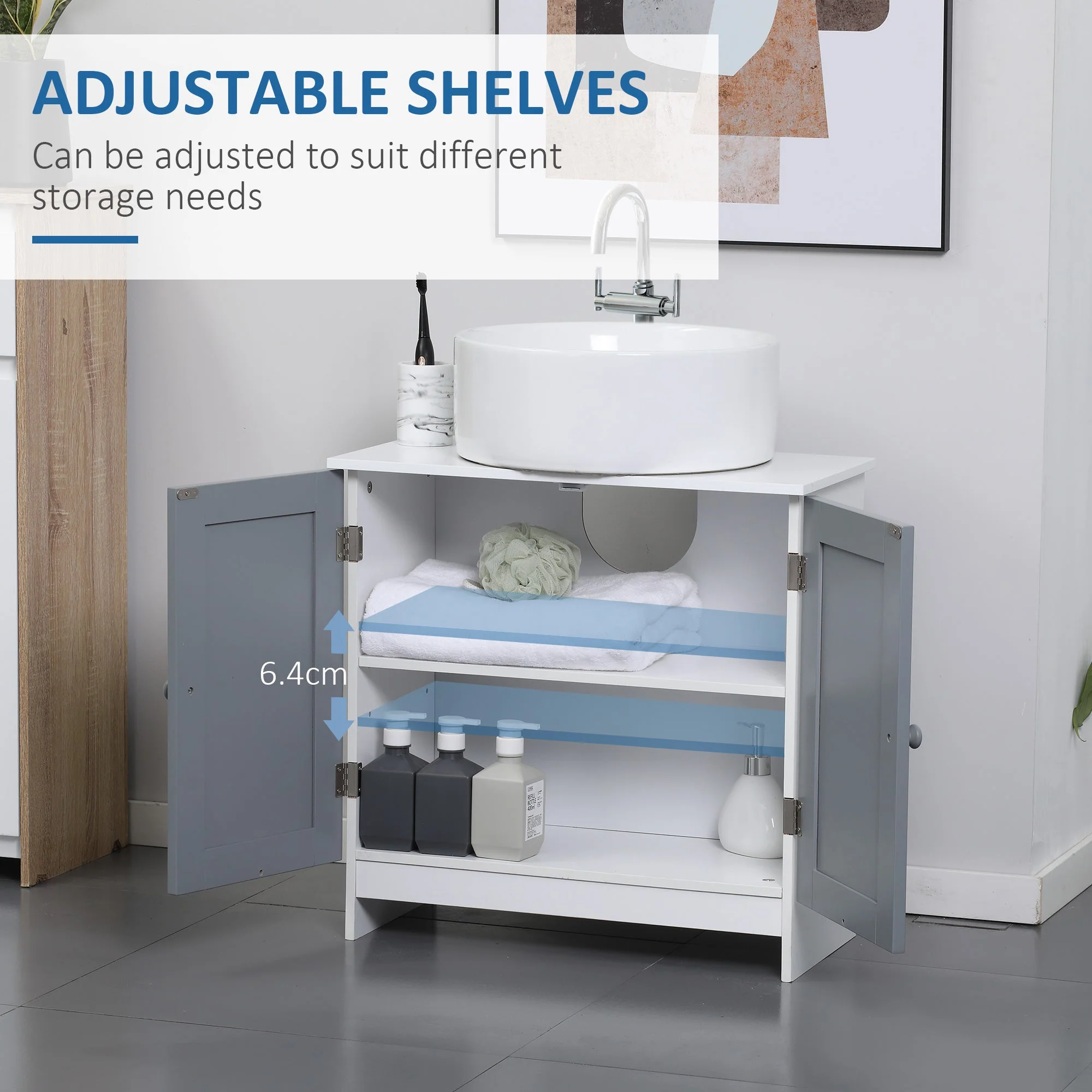 kleankin Under Sink Storage Bathroom Cabinet with Adjustable Shelf - Image 5