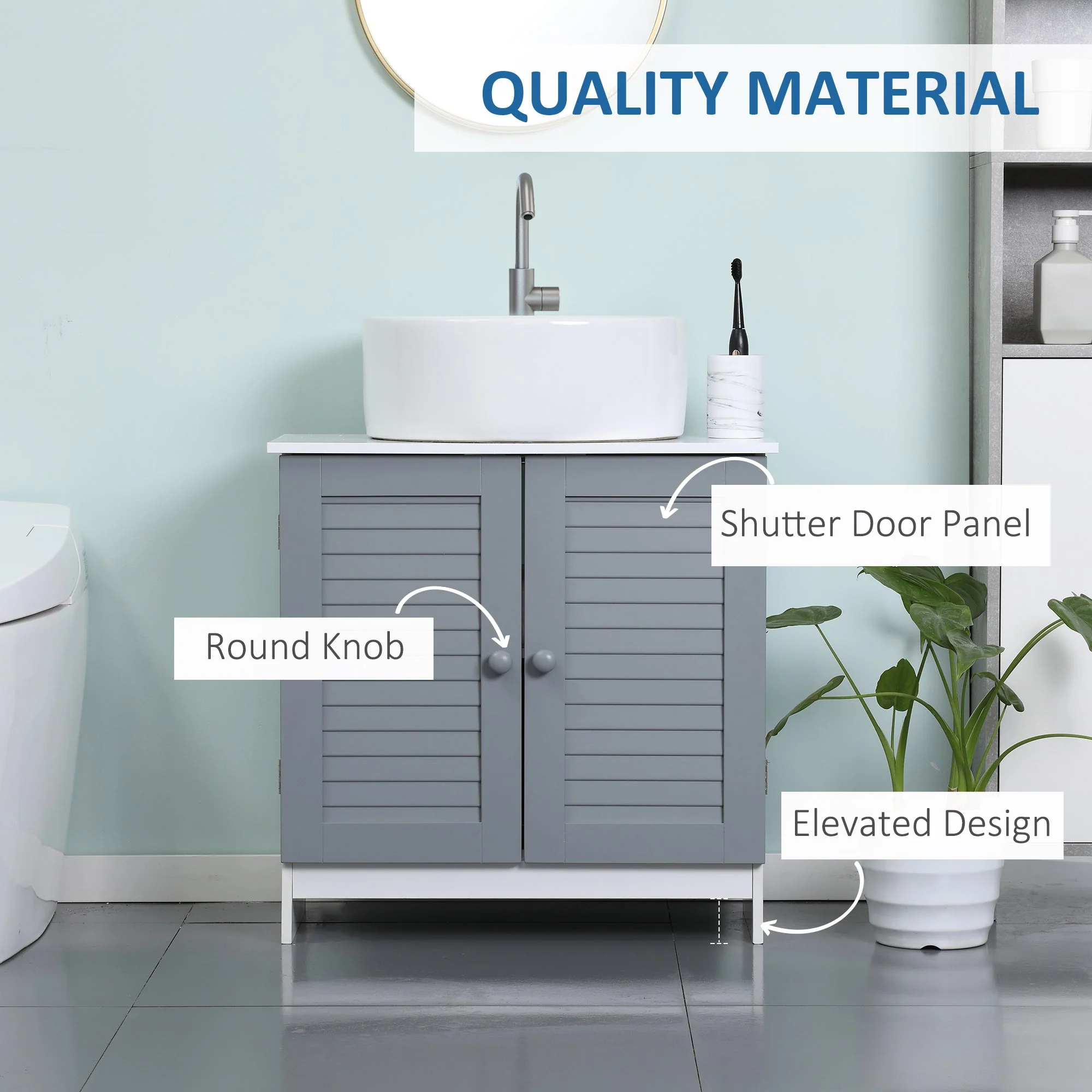 kleankin Under Sink Storage Bathroom Cabinet with Adjustable Shelf - Image 6