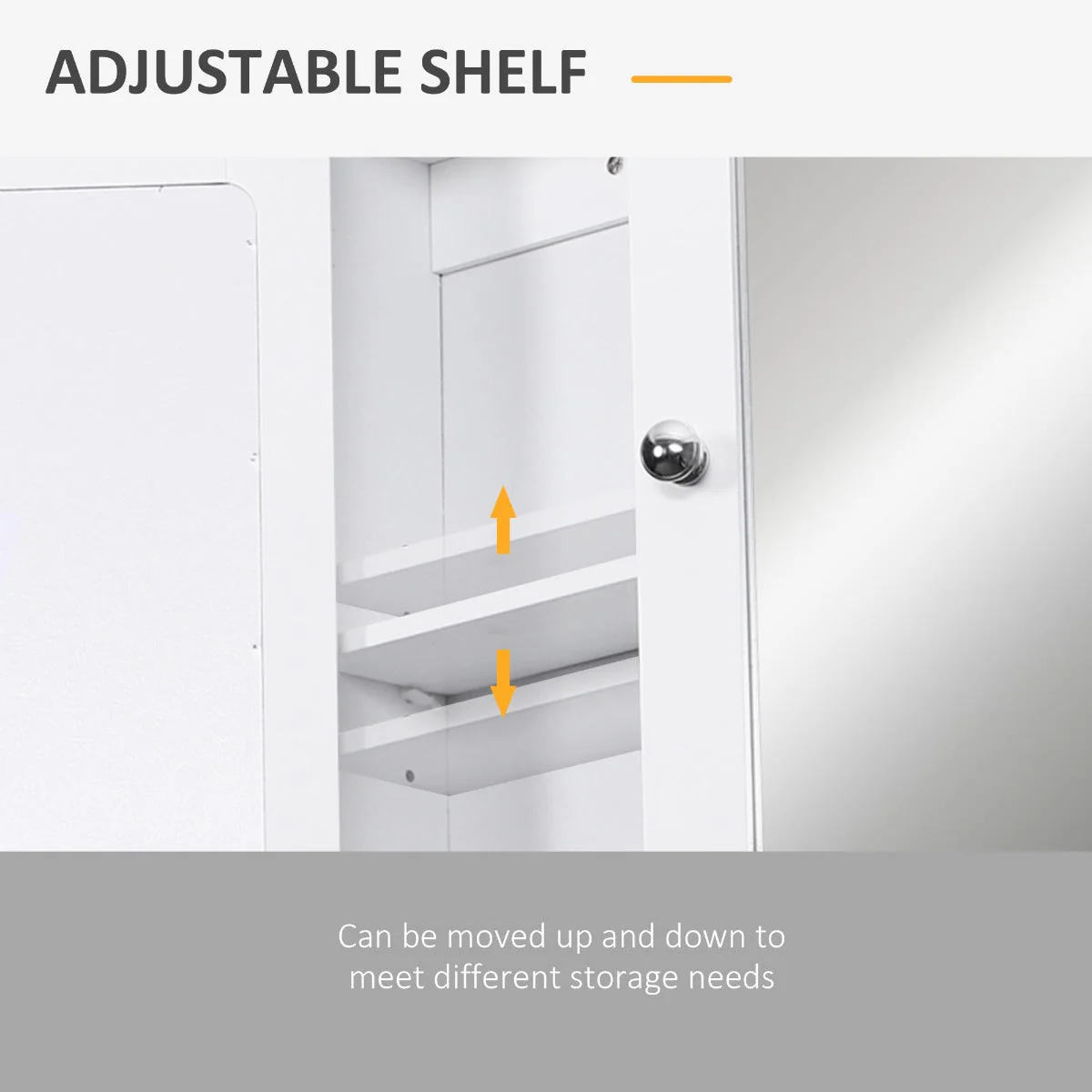 kleankin Wall-mounted Bathroom Cabinet Mirror Door Organiser Storage Shelves Living Room White - Image 6