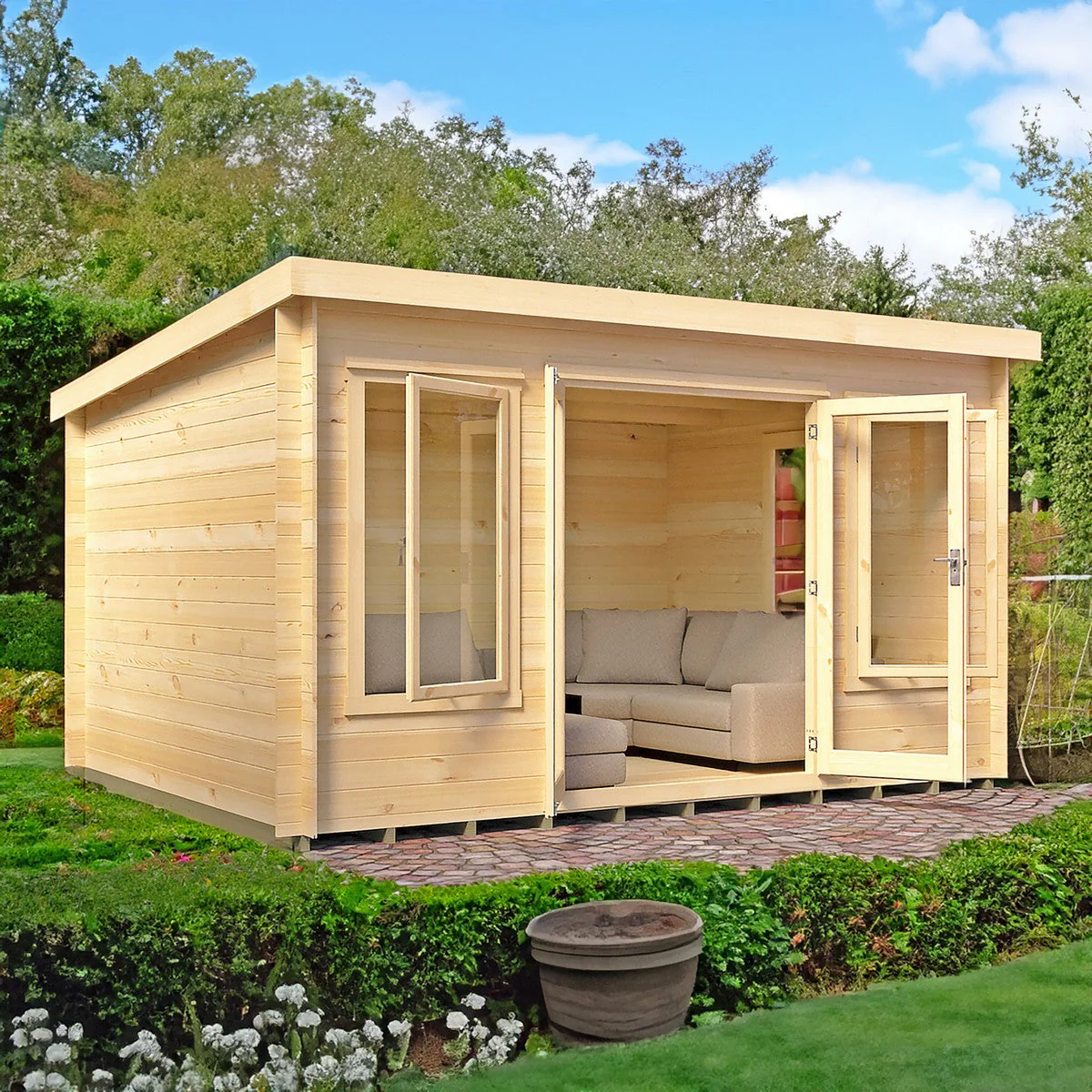 Shire Emneth 11' 11" x 9' 9" Pent Log Cabin - Premium 19mm Cladding Log Clad