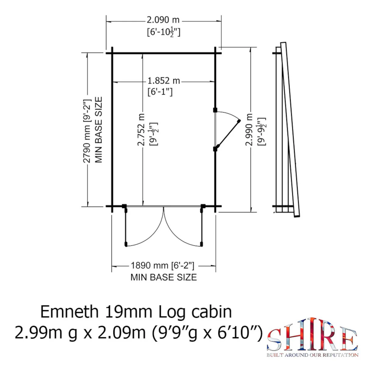 Shire Emneth 6' x 9' 9" Pent Log Cabin - Premium 19mm Cladding Log Clad - Image 3
