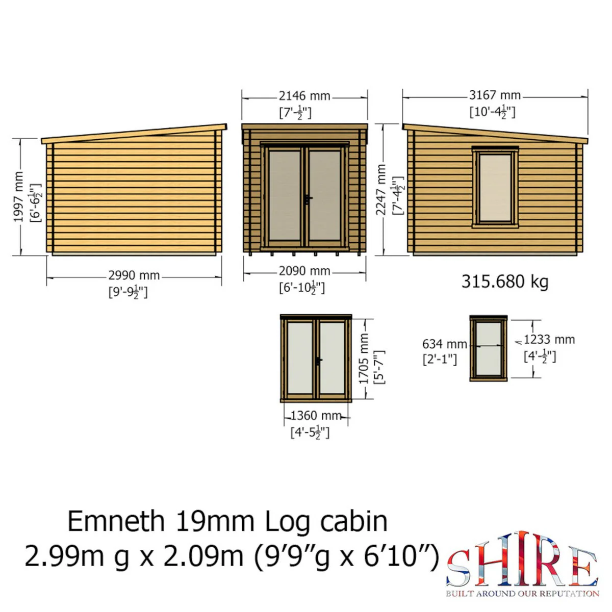 Shire Emneth 6' x 9' 9" Pent Log Cabin - Premium 19mm Cladding Log Clad - Image 4