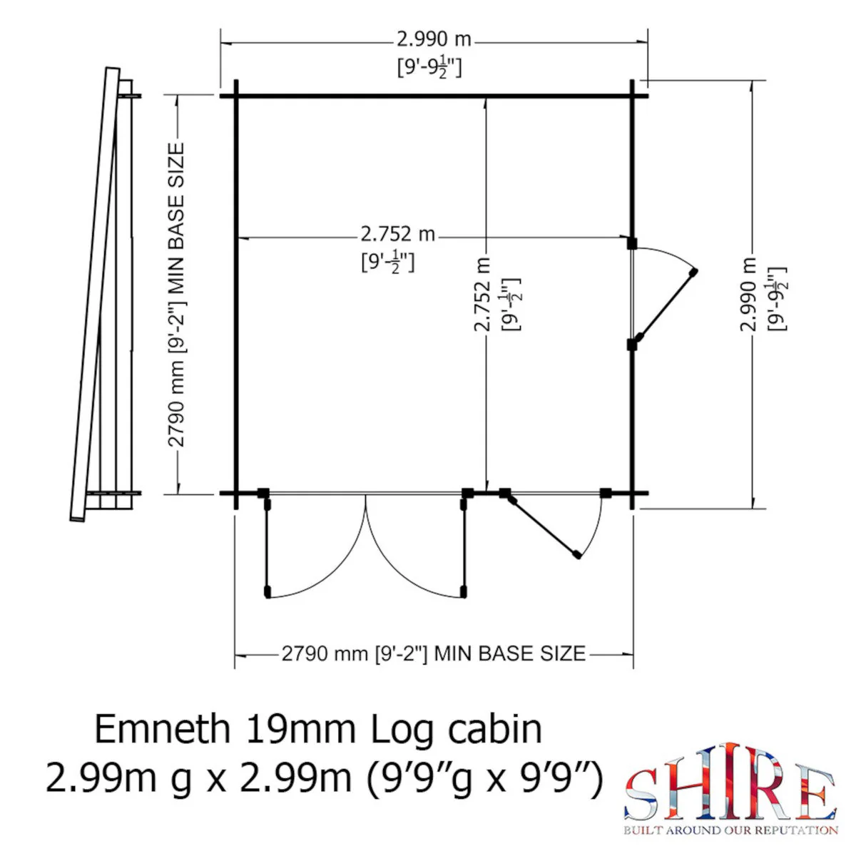Shire Emneth 9' x 9' 9" Pent Log Cabin - Premium 19mm Cladding Log Clad - Image 3