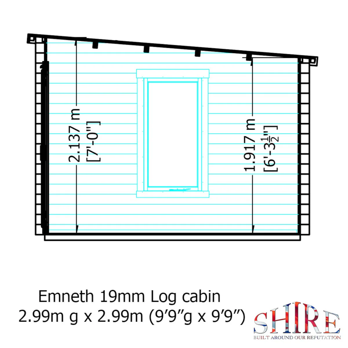 Shire Emneth 9' x 9' 9" Pent Log Cabin - Premium 19mm Cladding Log Clad - Image 5