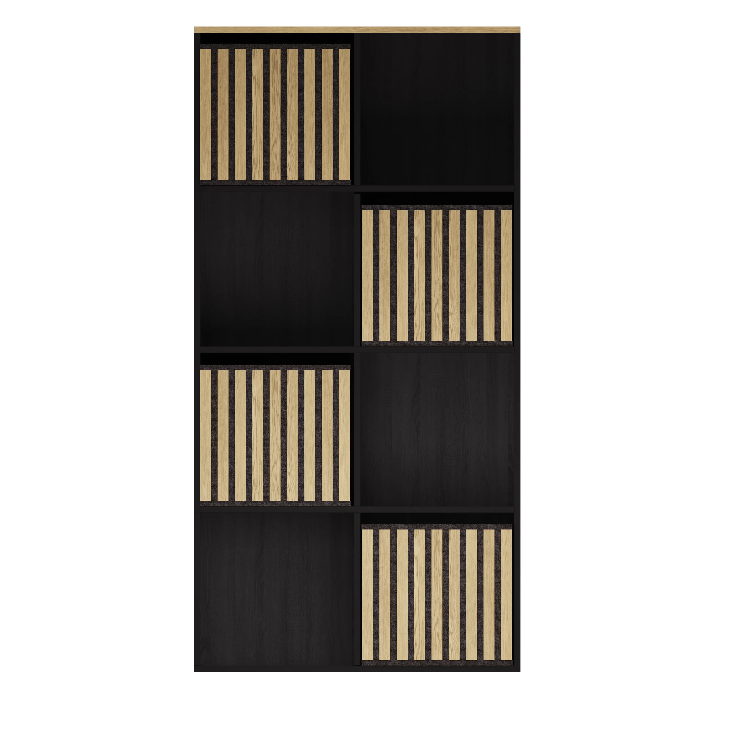 Kube Tall Sideboard Black & Light Oak 4 Shelves 4 Drawers - Image 2