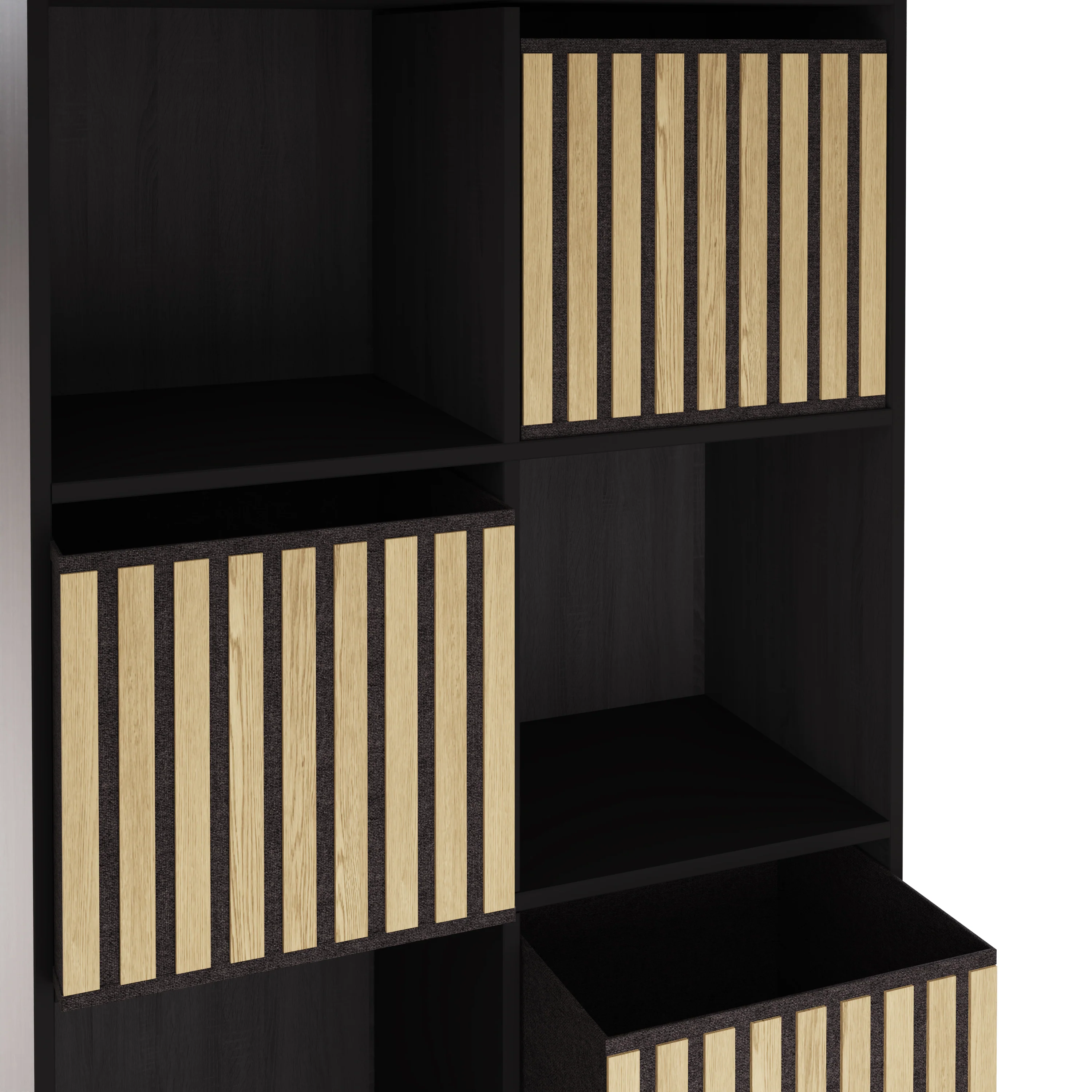 Kube Tall Sideboard Black & Light Oak 4 Shelves 4 Drawers - Image 5