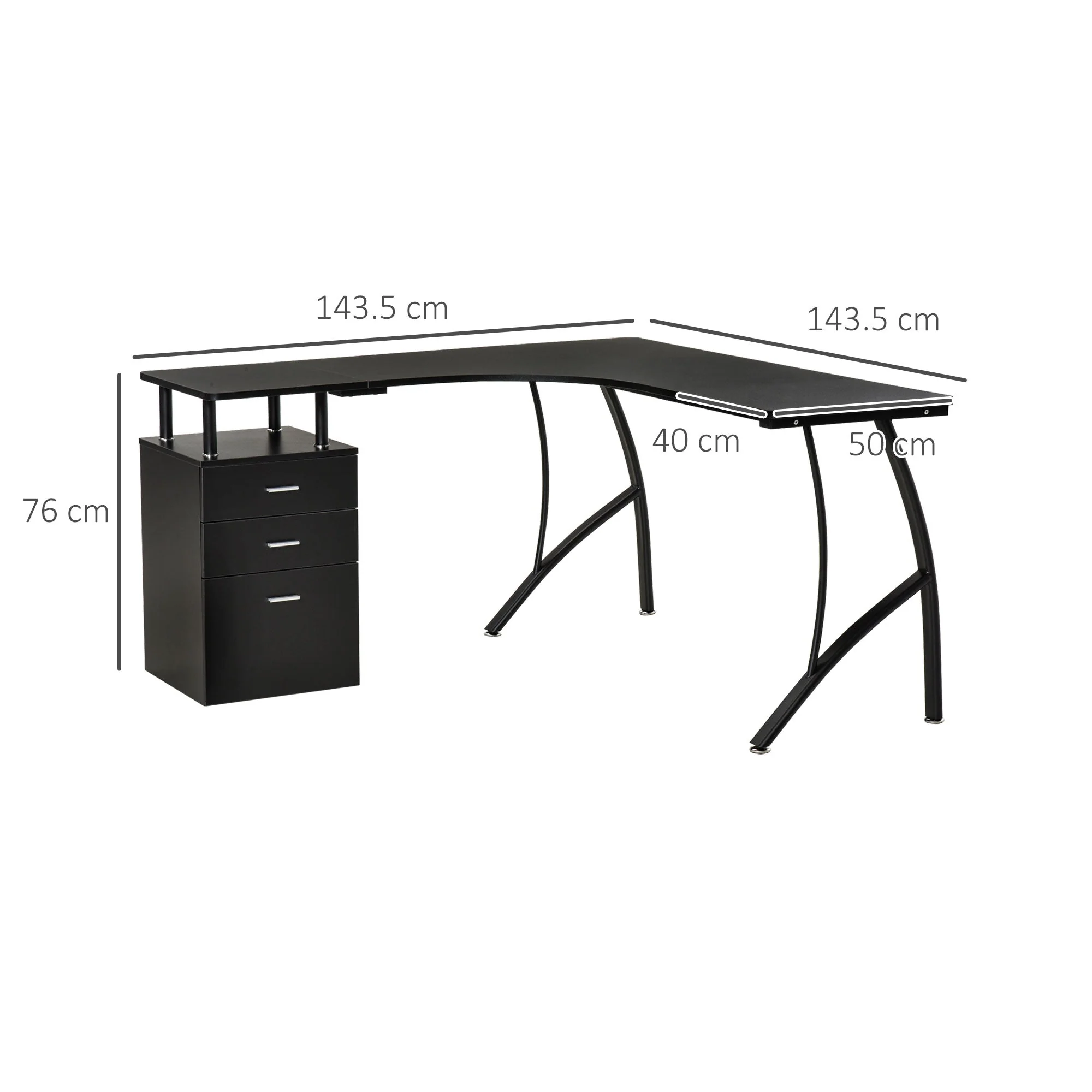 L-Shaped Computer Desk Table with Storage Drawer Home Office Corner Industrial Style Workstation - Image 3