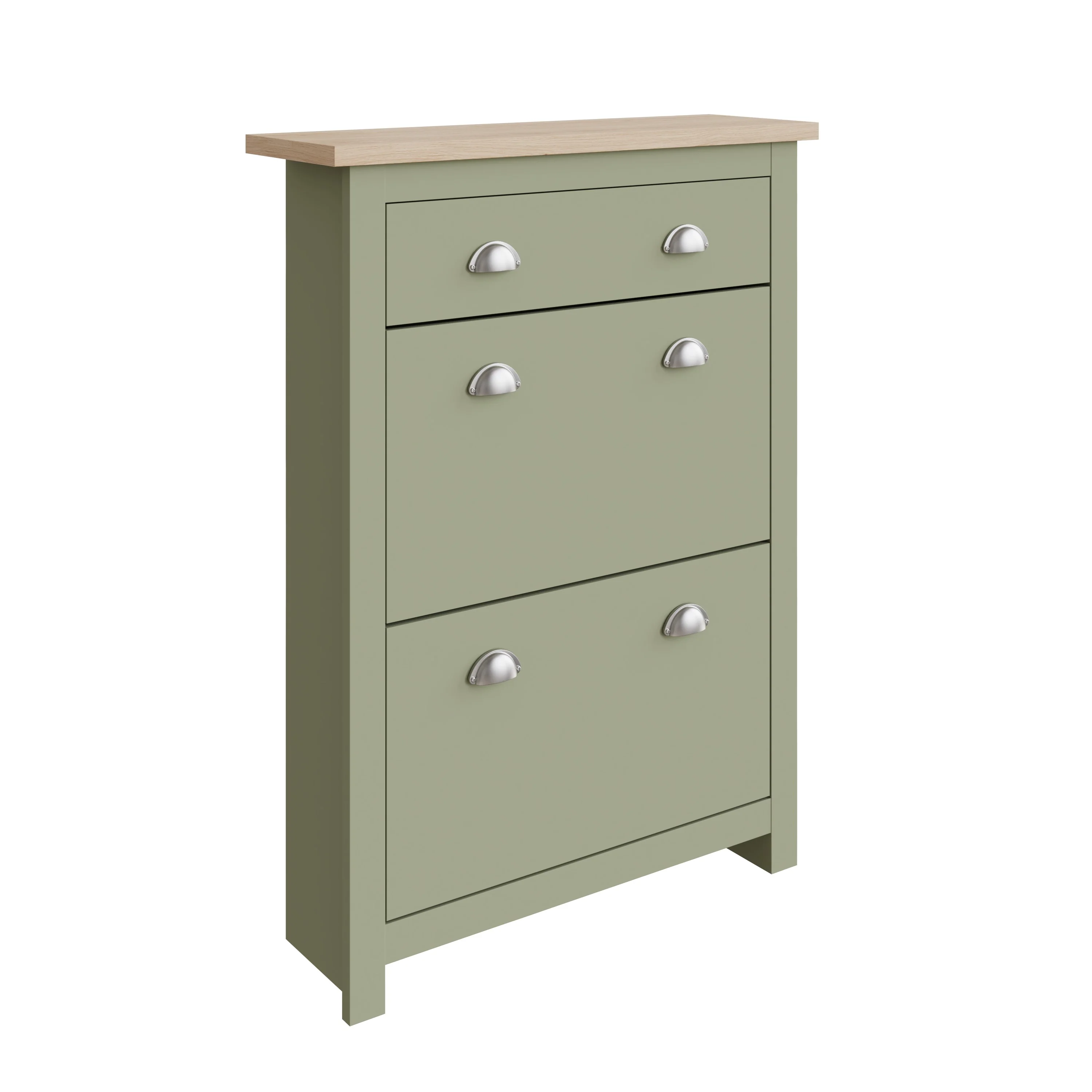 Lancaster Tall Shoe Storage Green 2 Doors 4 Shelves 1 Drawer - Image 2