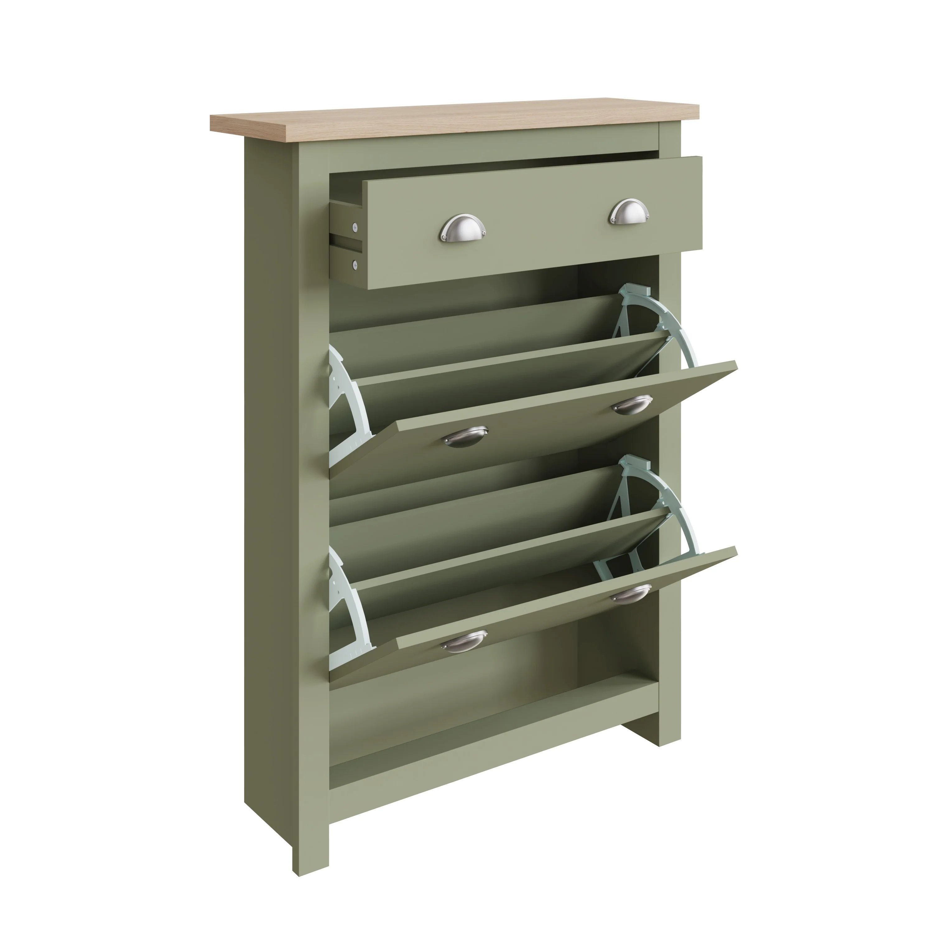 Lancaster Tall Shoe Storage Green 2 Doors 4 Shelves 1 Drawer - Image 3