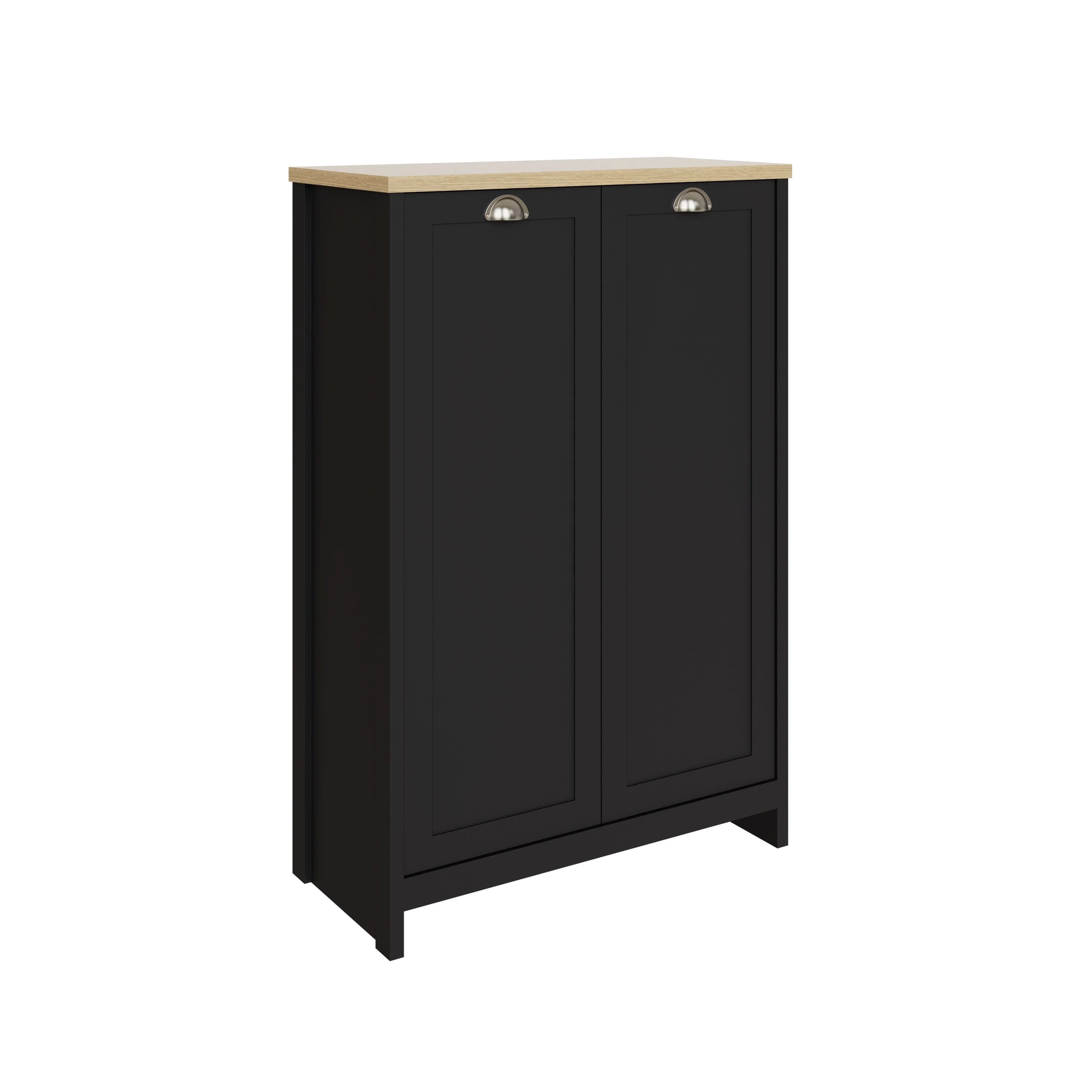 Lancaster Tall Shoe Storage Black & Oak 2 Doors 6 Shelves