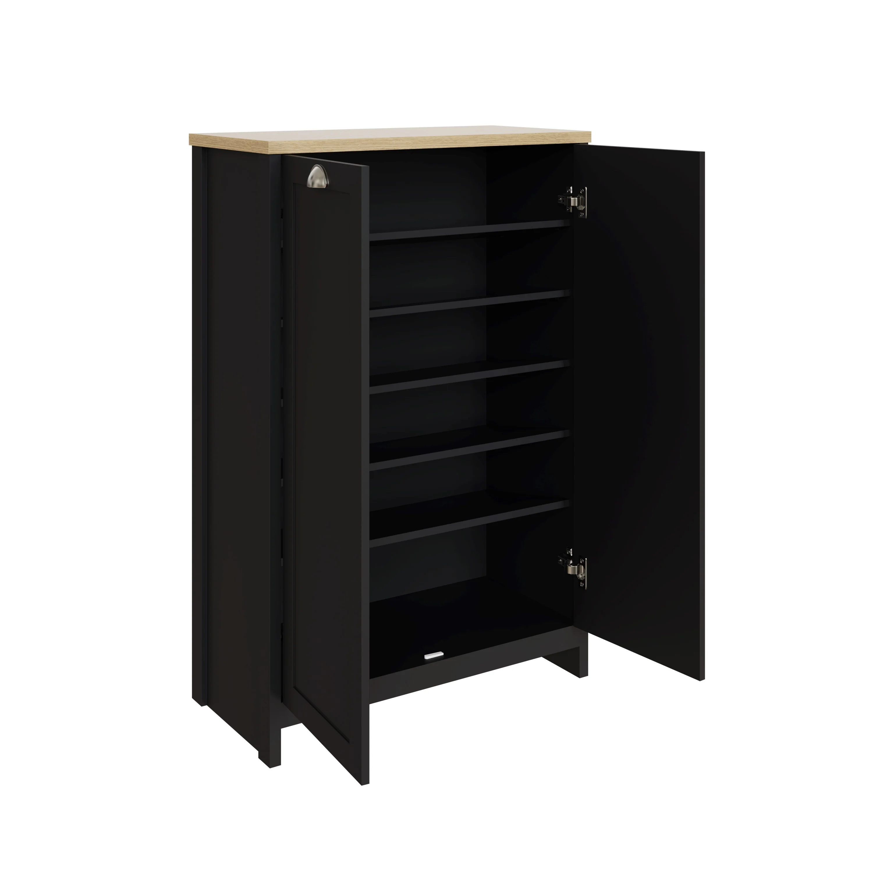 Lancaster Tall Shoe Storage Black & Oak 2 Doors 6 Shelves - Image 2