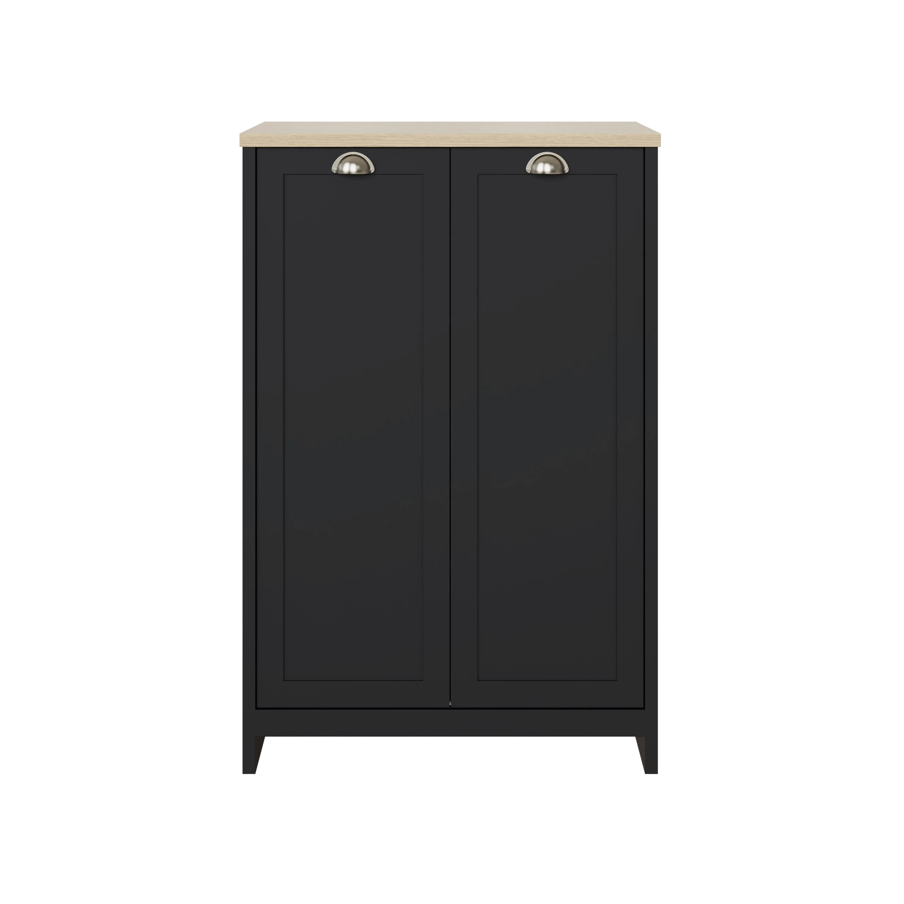 Lancaster Tall Shoe Storage Black & Oak 2 Doors 6 Shelves - Image 3