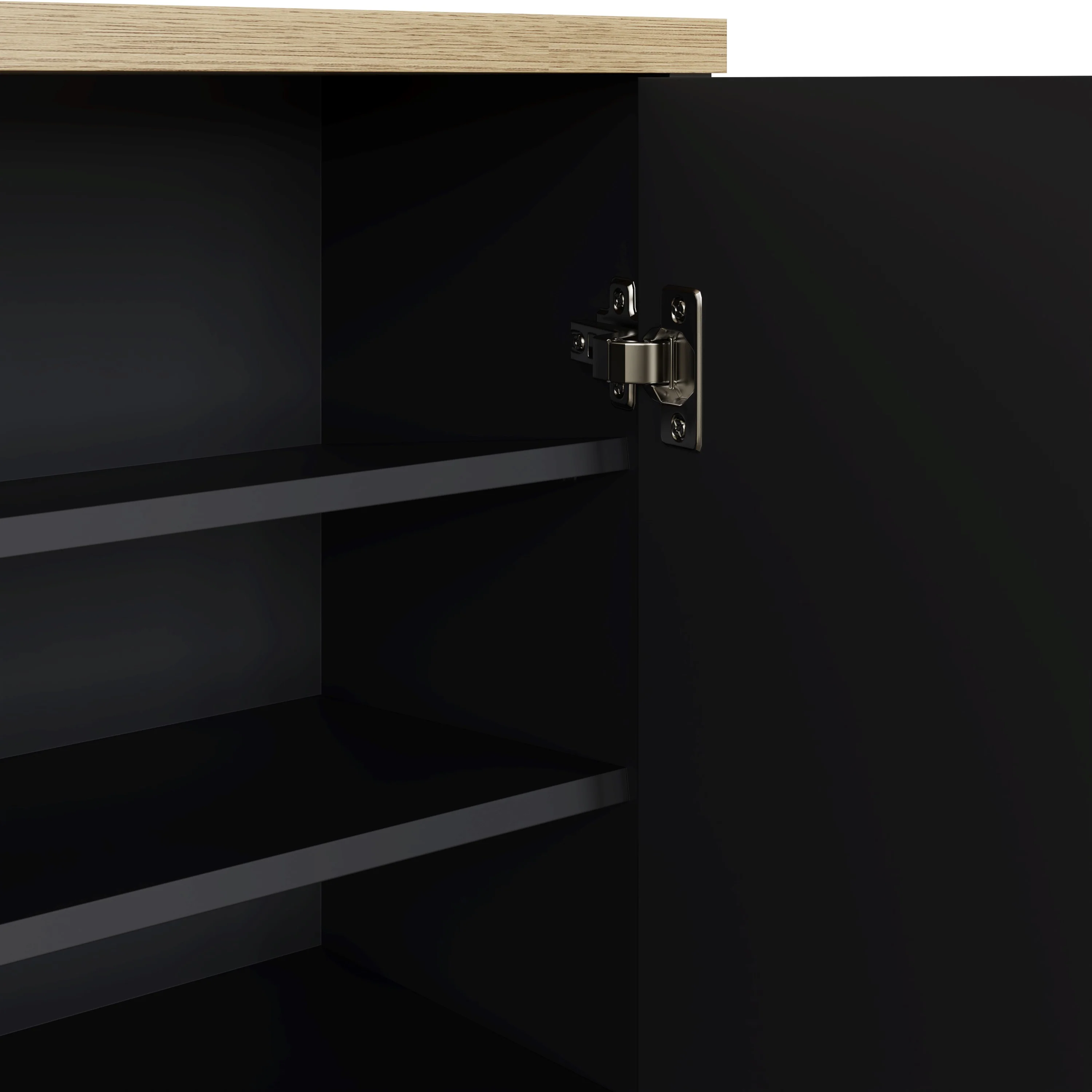 Lancaster Tall Shoe Storage Black & Oak 2 Doors 6 Shelves - Image 5