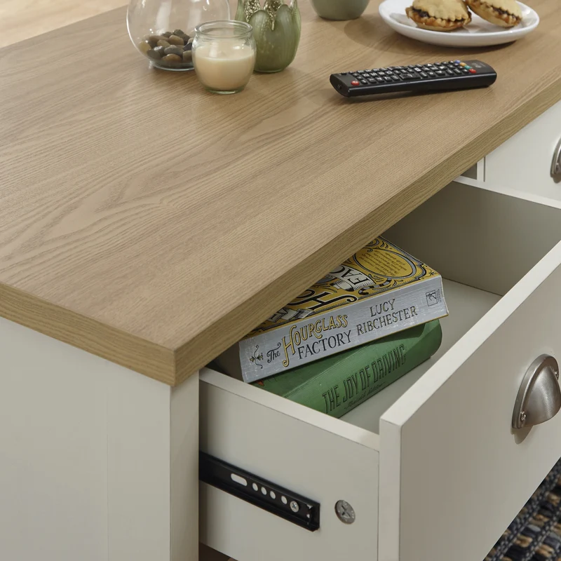 Lancaster Coffee Table Cream 1 Shelf 2 Drawers - Image 5