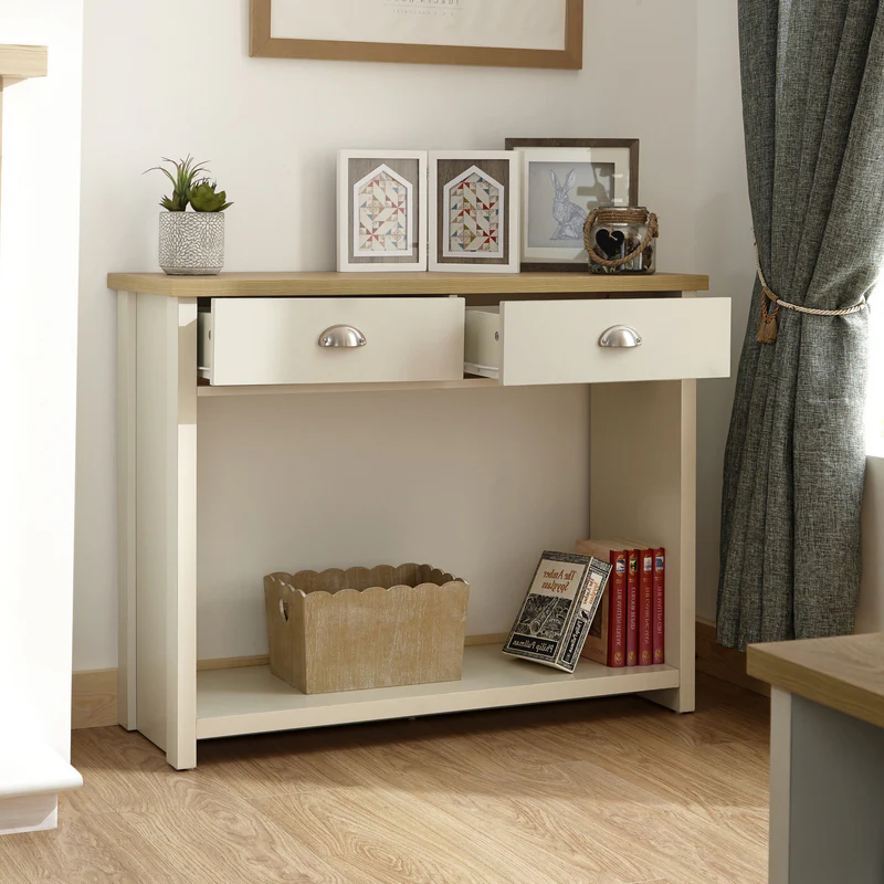 Lancaster Console Table Cream 1 Shelf 2 Drawers - Image 2