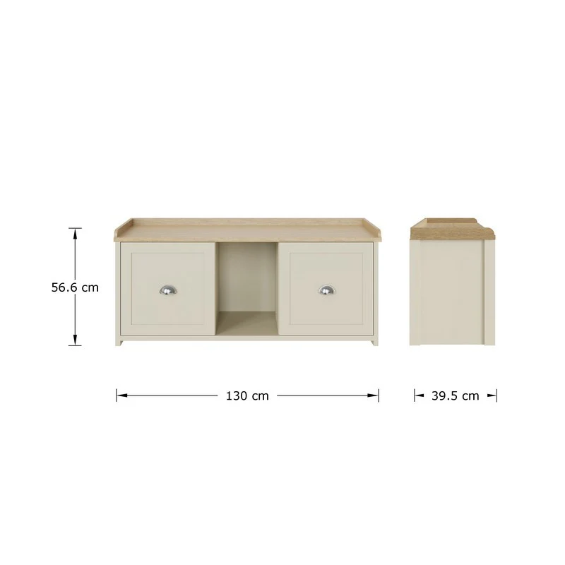 Lancaster Hall Bench Cream 2 Shelves - Image 11