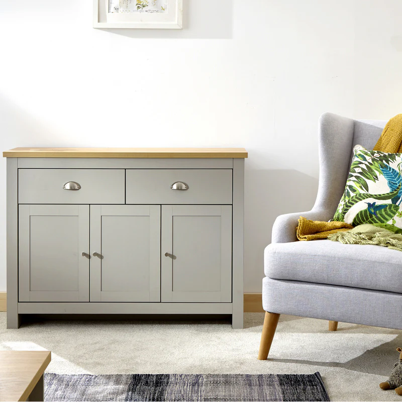 Lancaster Large Sideboard Grey 3 Doors 2 Shelves 2 Drawers - Image 2
