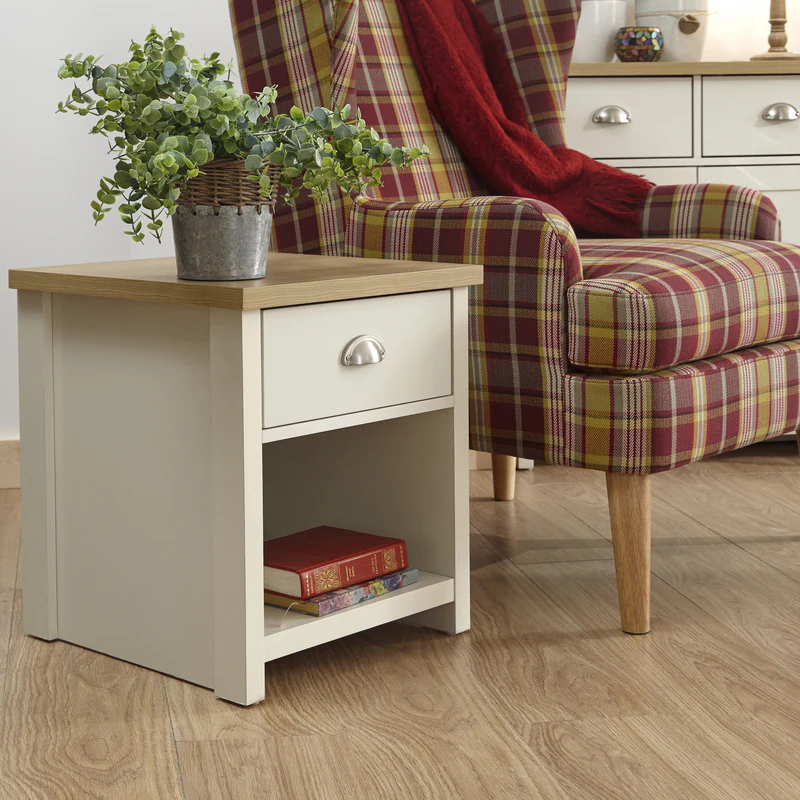 Lancaster Side Table Cream 1 Shelf 1 Drawer - Image 2