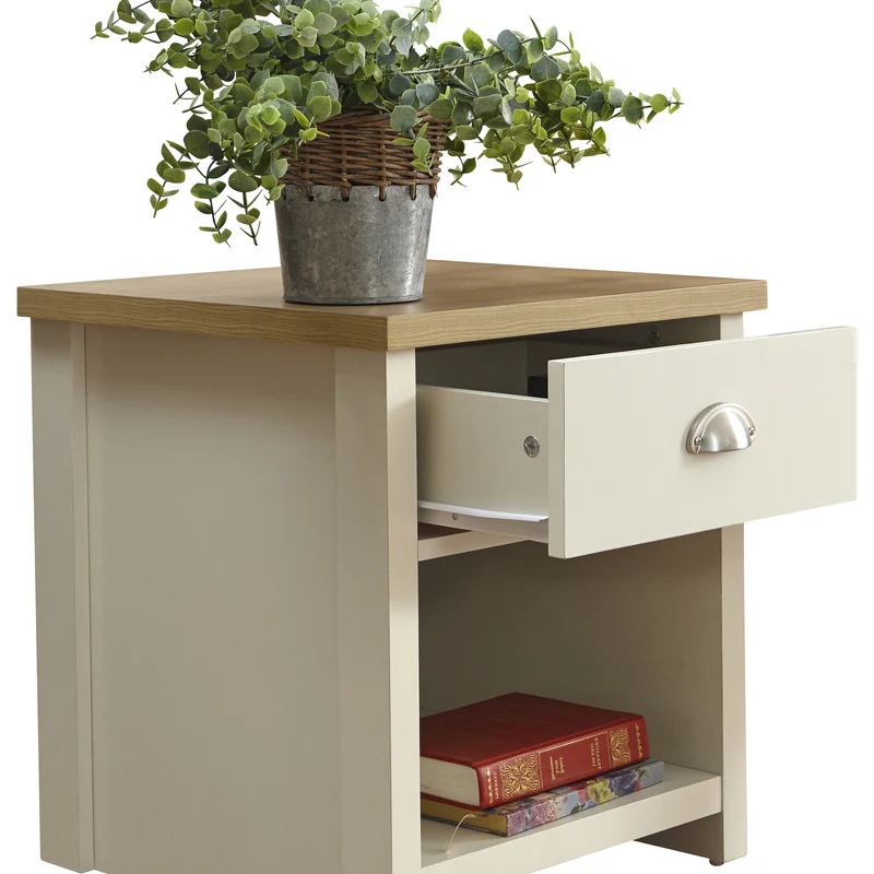 Lancaster Side Table Cream 1 Shelf 1 Drawer - Image 3