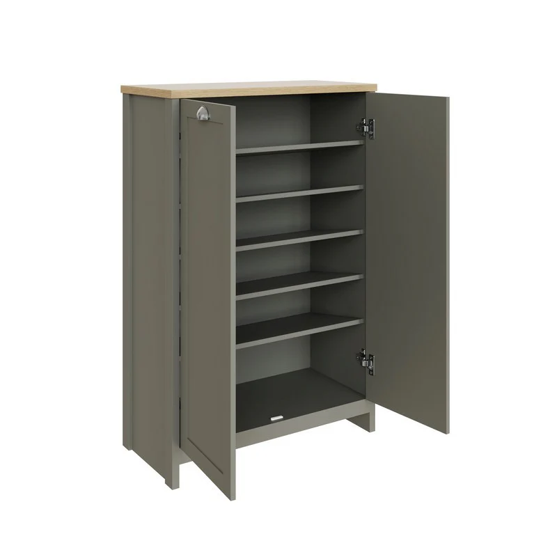 Lancaster Tall Shoe Storage Grey 2 Doors 4 Shelves - Image 3