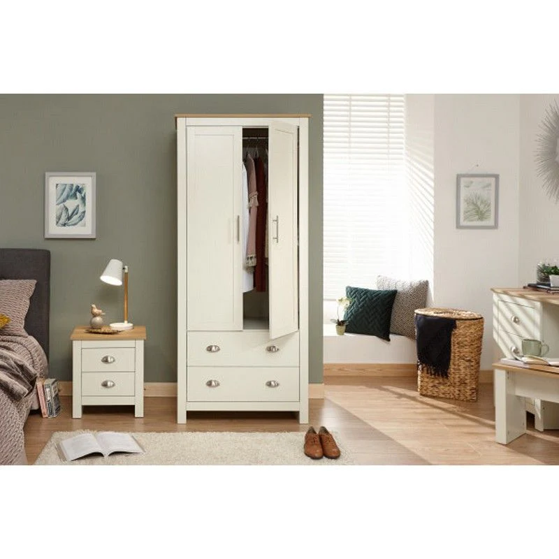 Lancaster Tall Wardrobe Cream 2 Doors 2 Drawers - Image 3