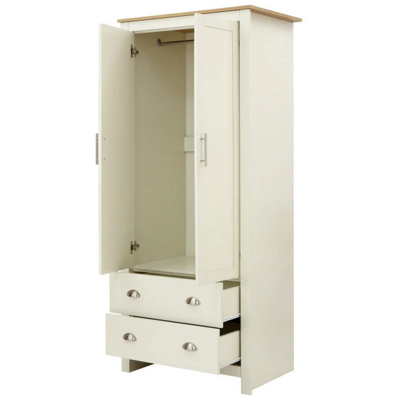 Lancaster Tall Wardrobe Cream 2 Doors 2 Drawers - Image 8