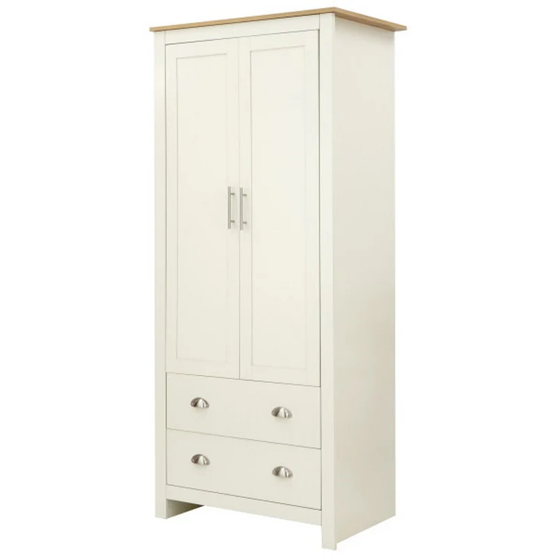 Lancaster Tall Wardrobe Cream 2 Doors 2 Drawers - Image 9