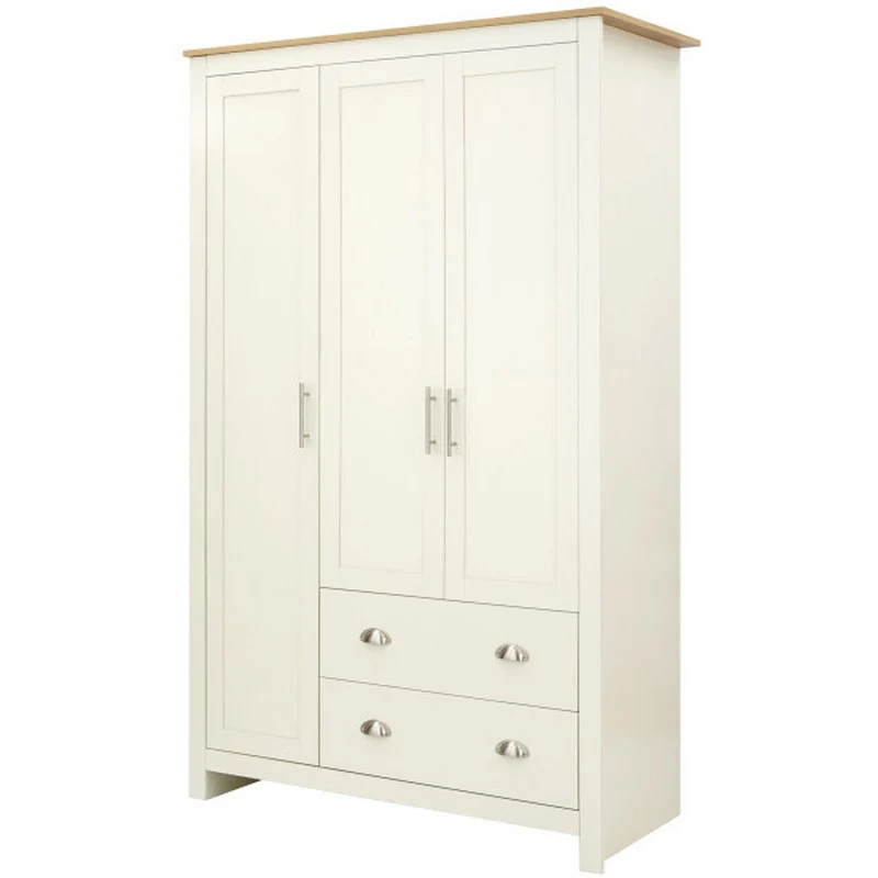 Lancaster Tall Wardrobe Cream 3 Doors 1 Shelf 2 Drawers - Image 7