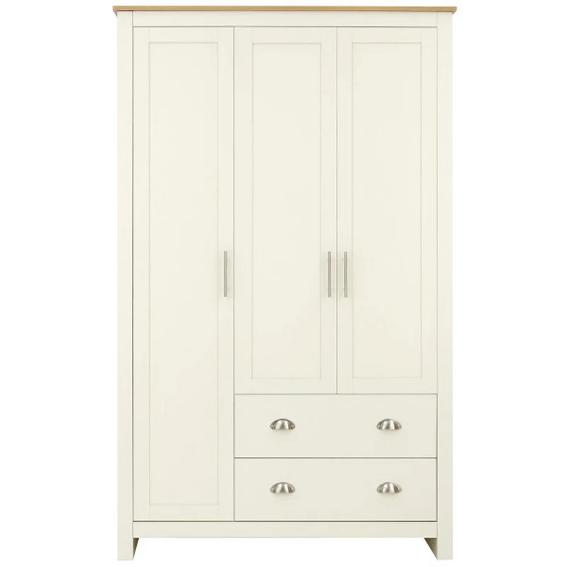 Lancaster Tall Wardrobe Cream 3 Doors 1 Shelf 2 Drawers - Image 9