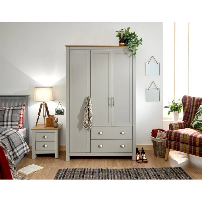 Lancaster Tall Wardrobe Grey 3 Doors 1 Shelf 2 Drawers - Image 7
