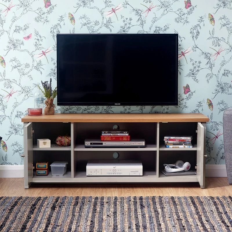Lancaster TV Unit Grey 2 Shelves 2 Doors - Image 2